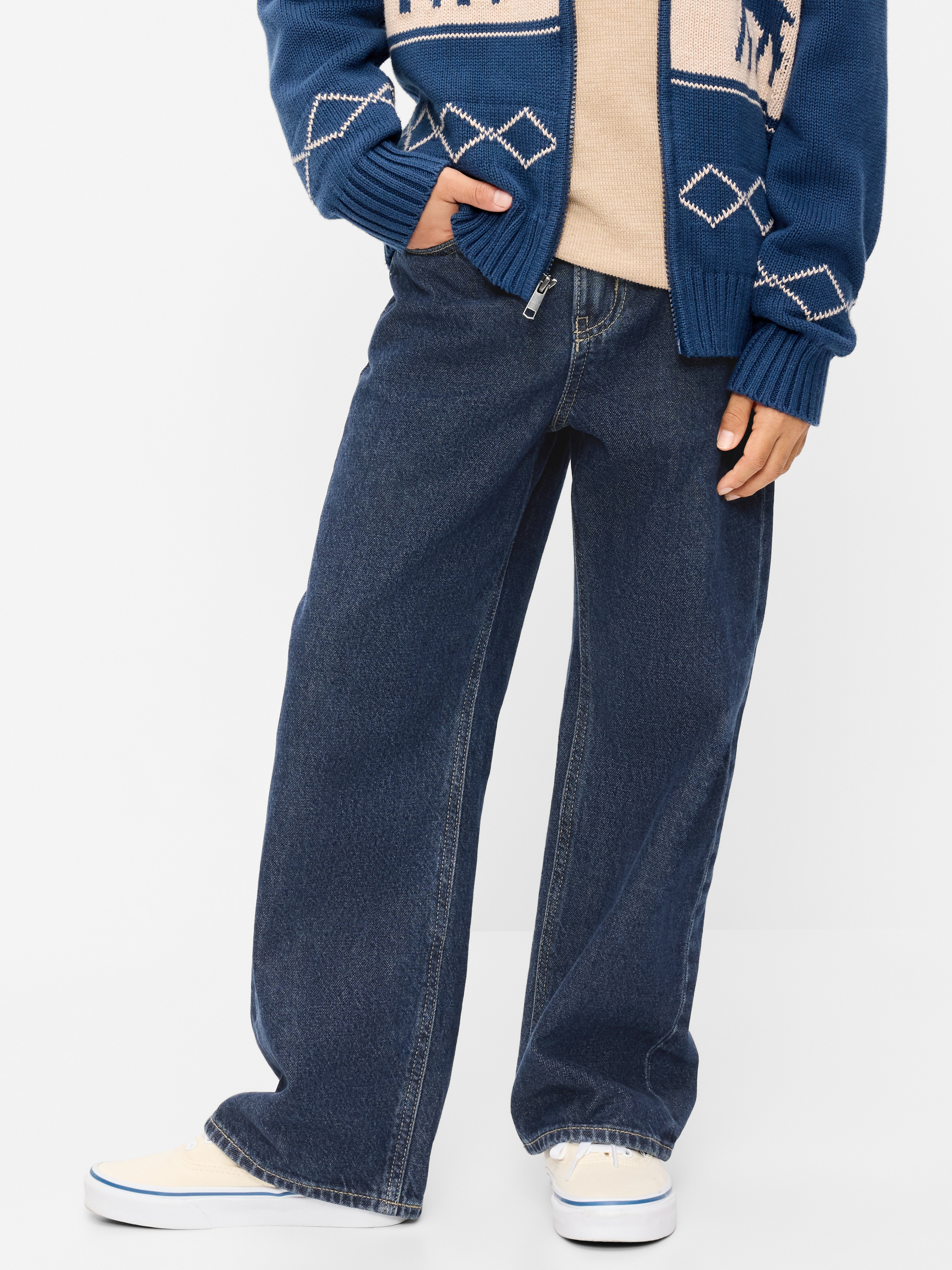 Baggy Non-Stretch Jeans for Boys - Dark Wash - 1