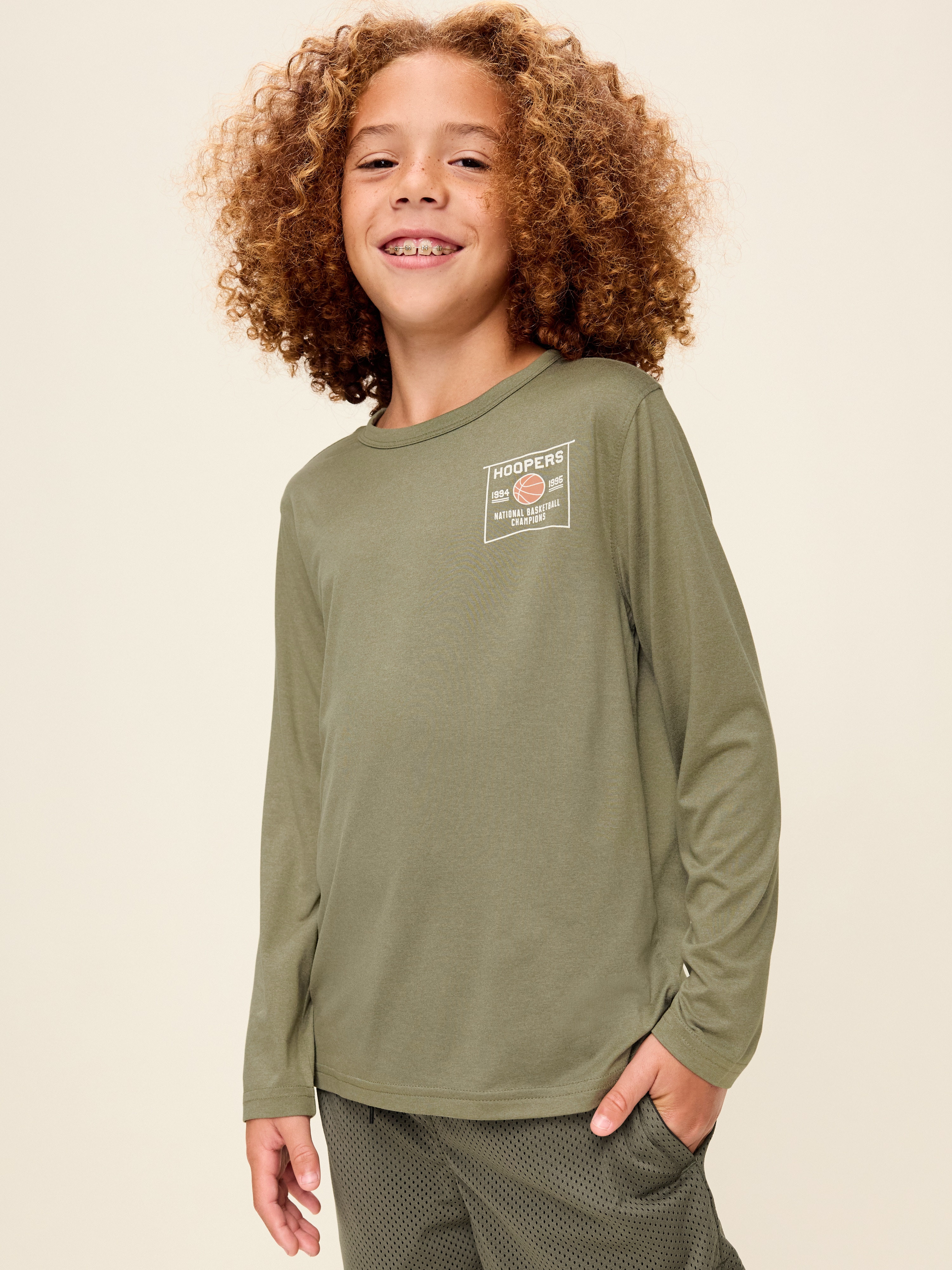 CloudMotion Long-Sleeve Performance T-Shirt for Boys - Dill Caper - 1