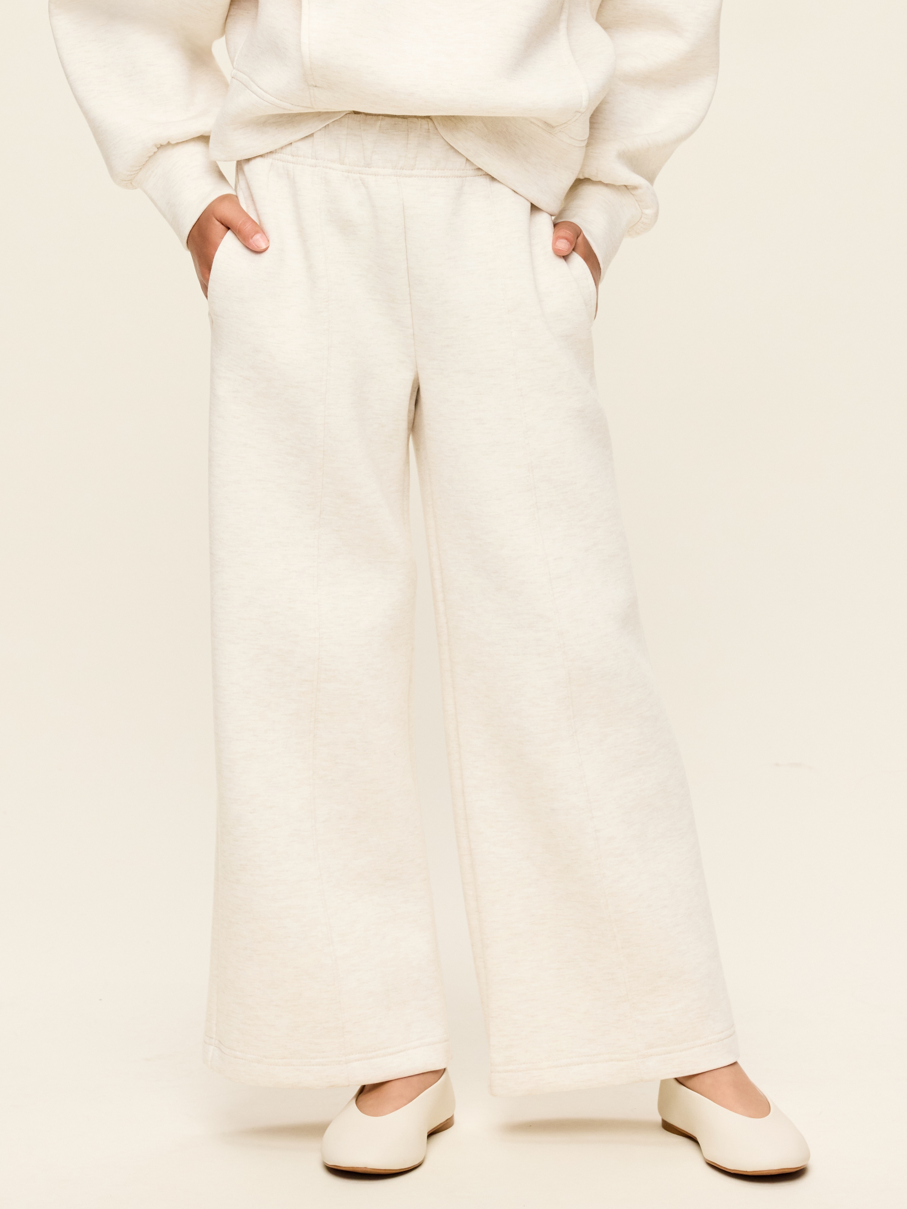 High-Waisted Bounce Fleece Wide-Leg Sweatpants for Girls - Light Oatmeal - 1