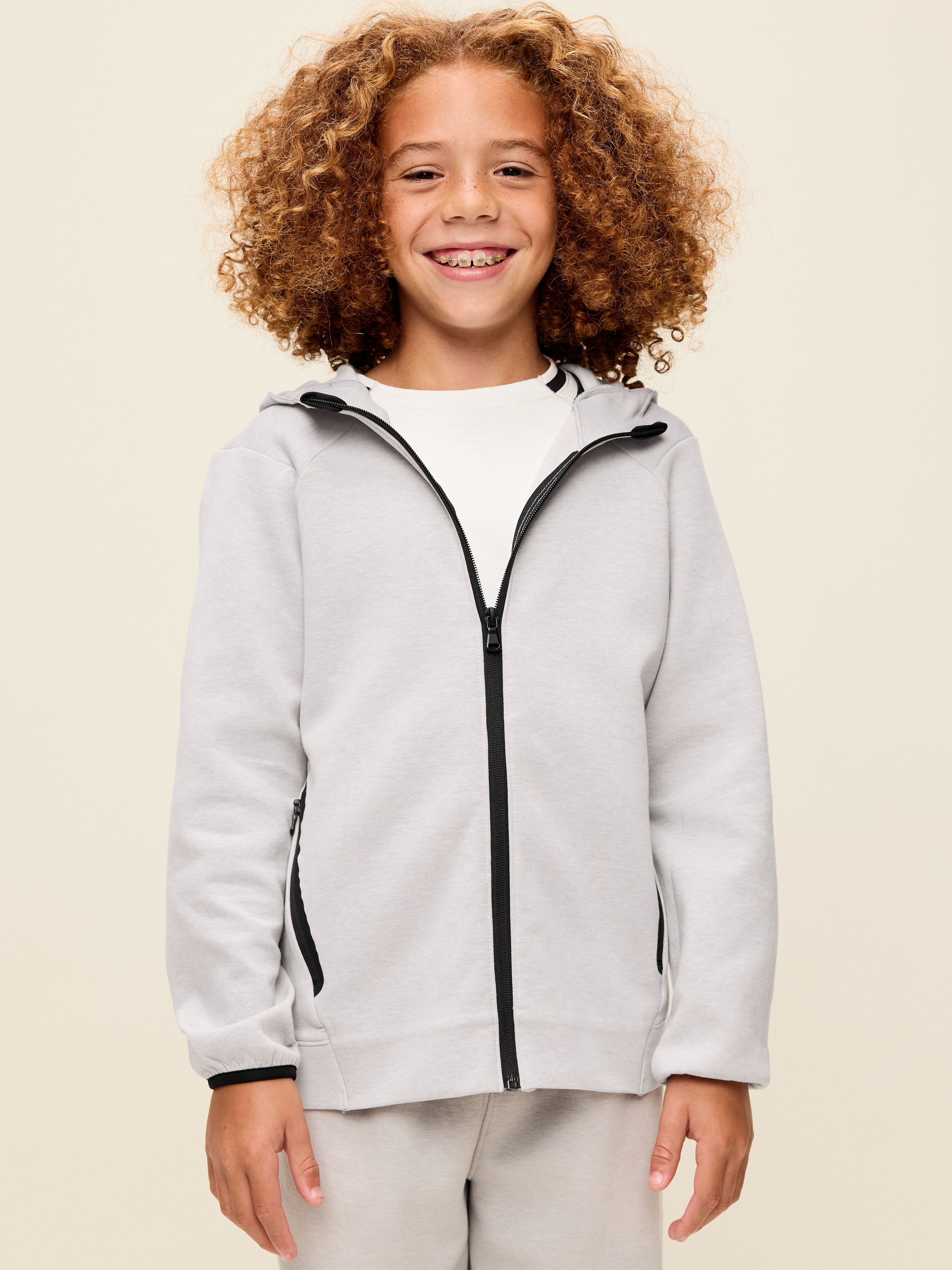Dynamic Fleece Zip Hoodie for Boys - Light Heather Gray - 1