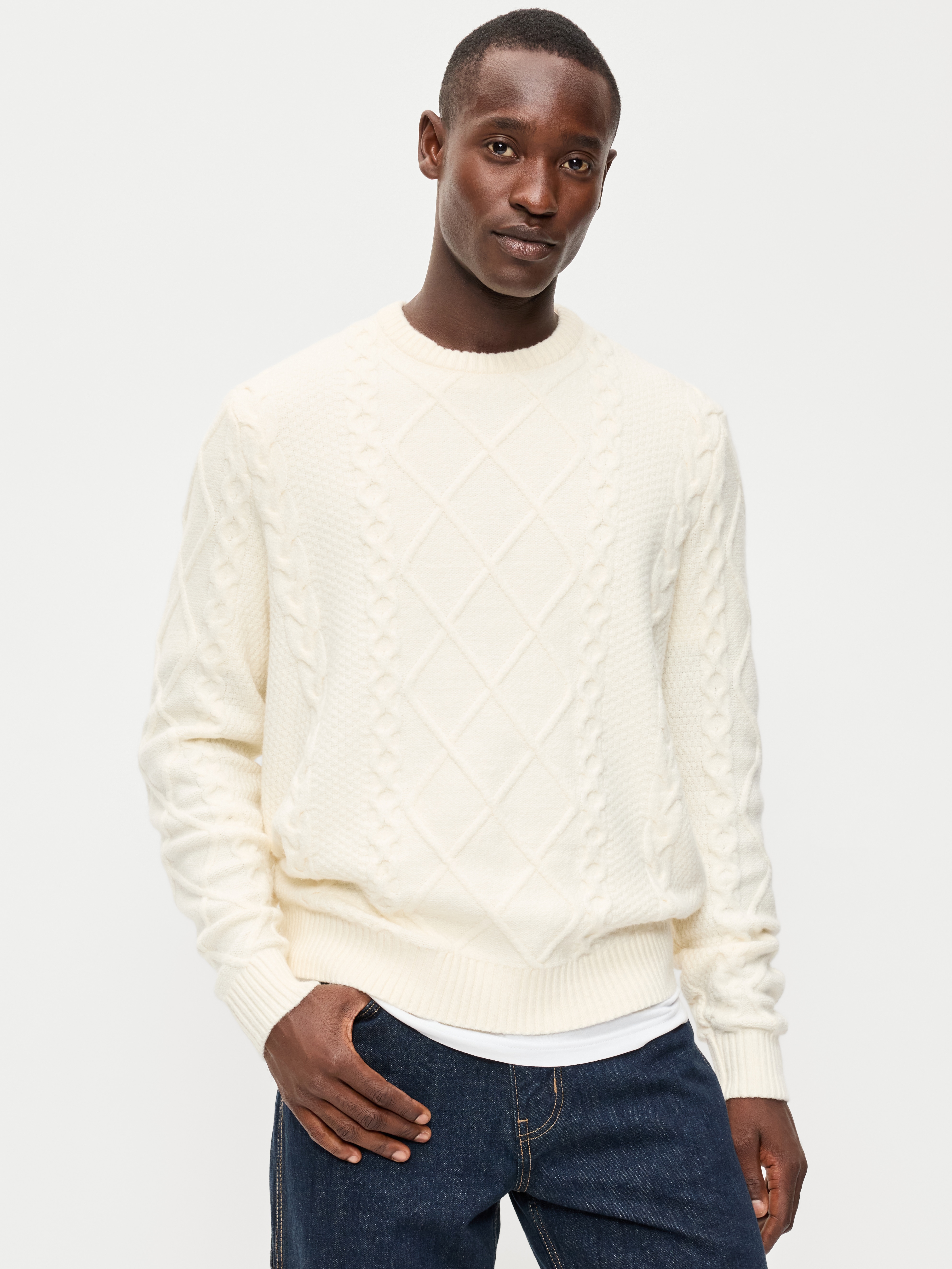 Cable-Knit Crew-Neck Sweater - Creme De La Creme - 1
