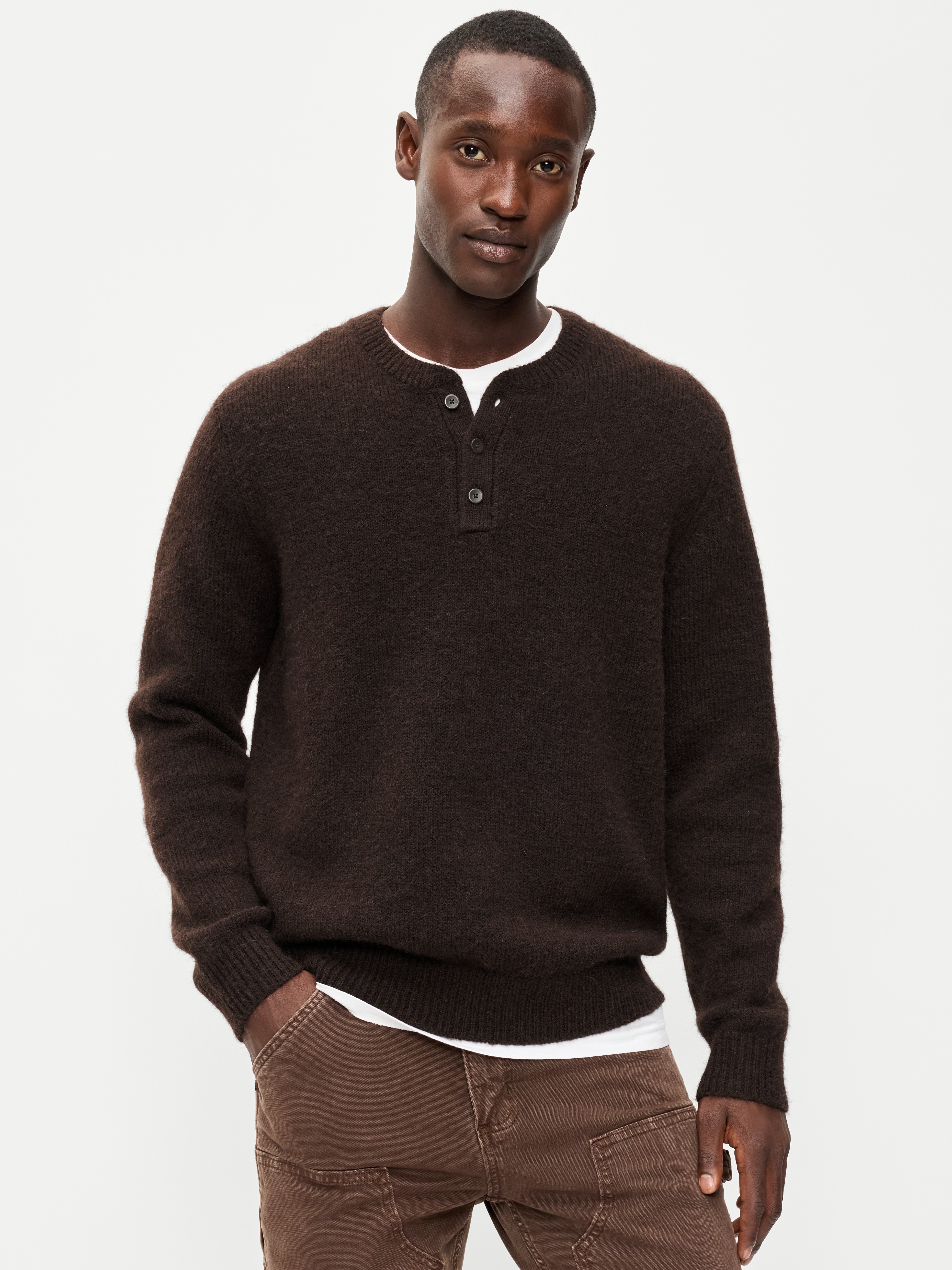 Wool-Blend Henley Sweater - Dark Walnut - 1