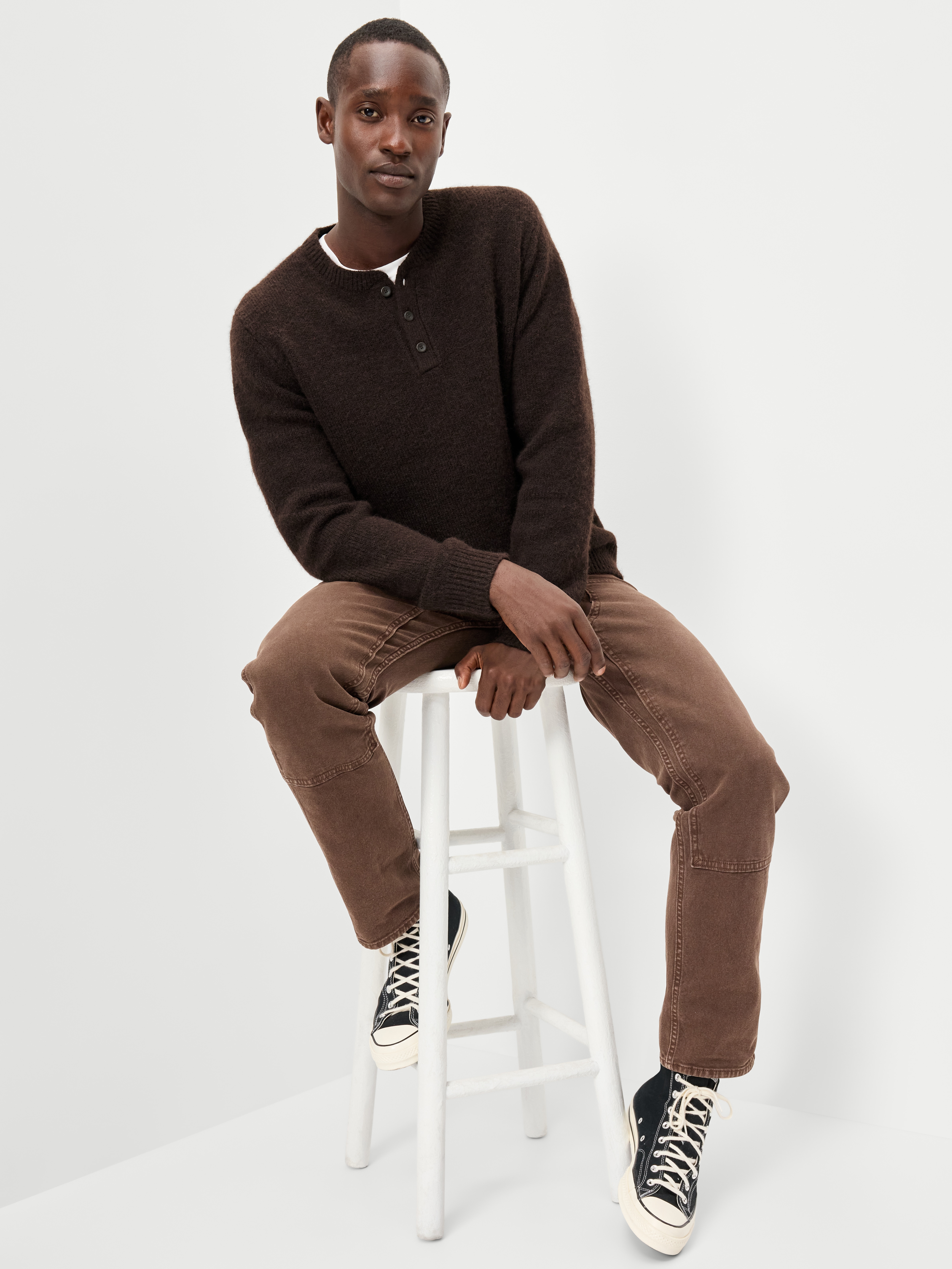 Wool-Blend Henley Sweater - Dark Walnut - 3