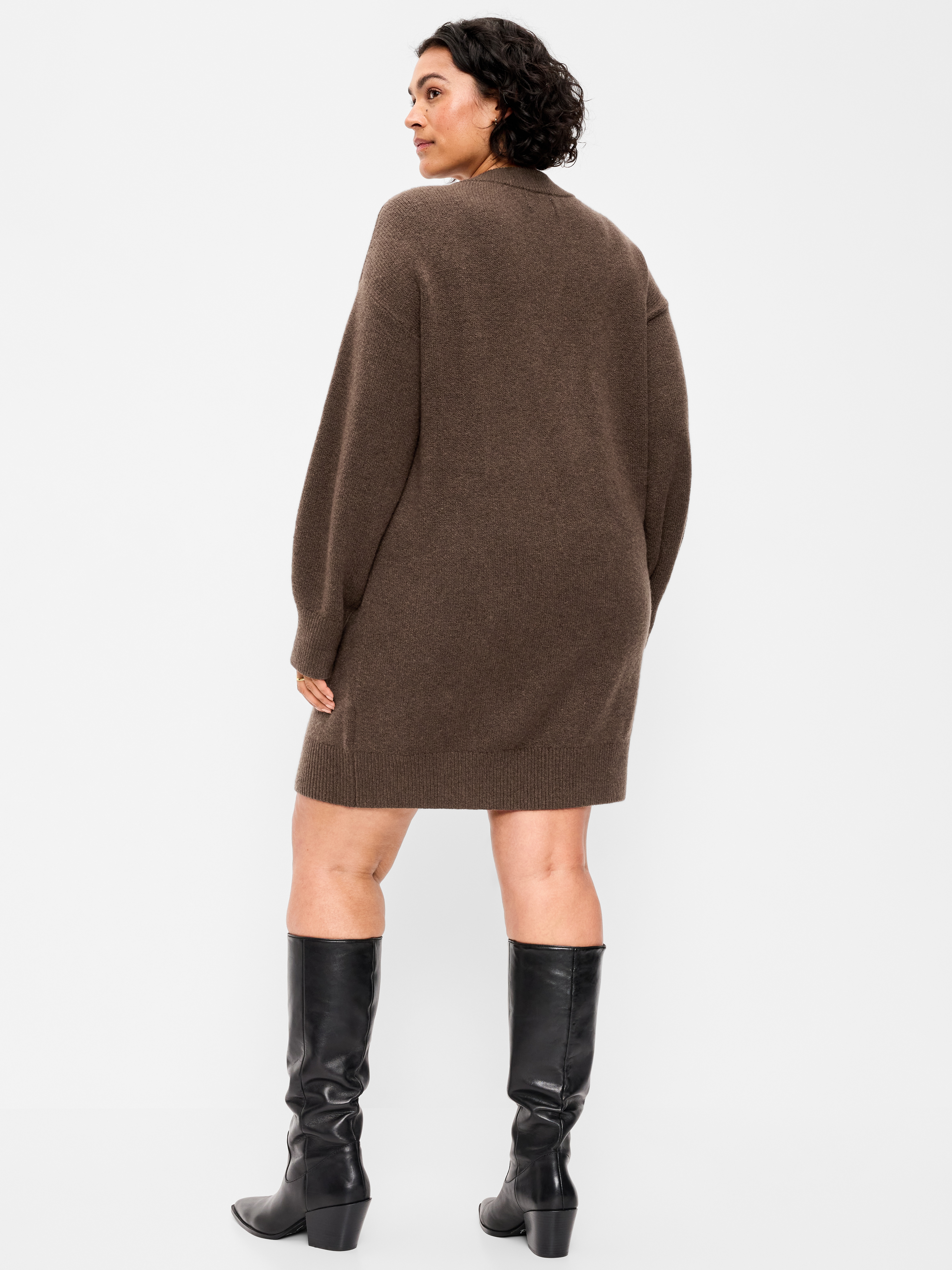 SoSoft Long-Sleeve V-Neck Mini Sweater Dress - Earthen - 9