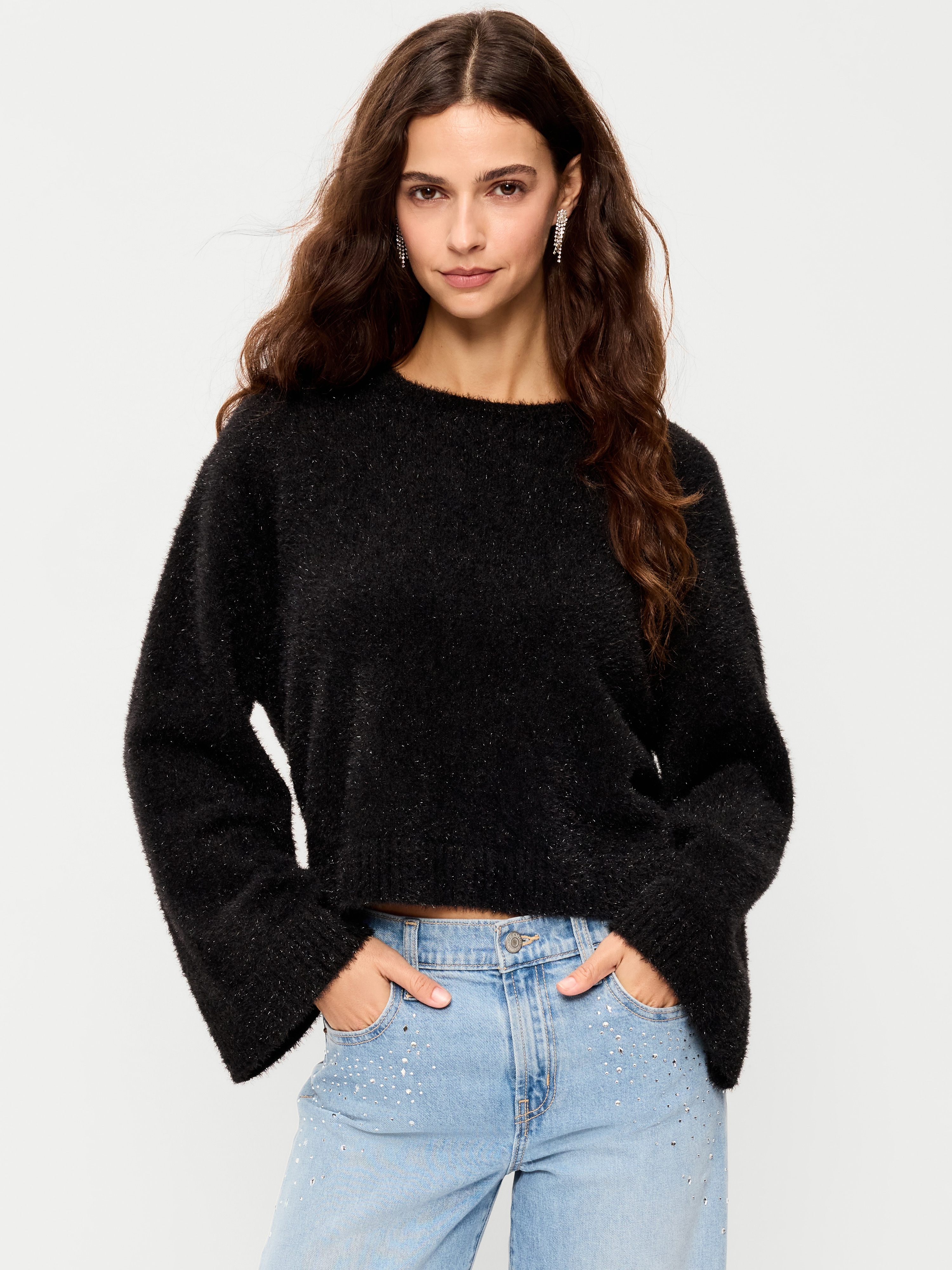 Oversized Shine Crew-Neck Sweater - Black Jack - 1