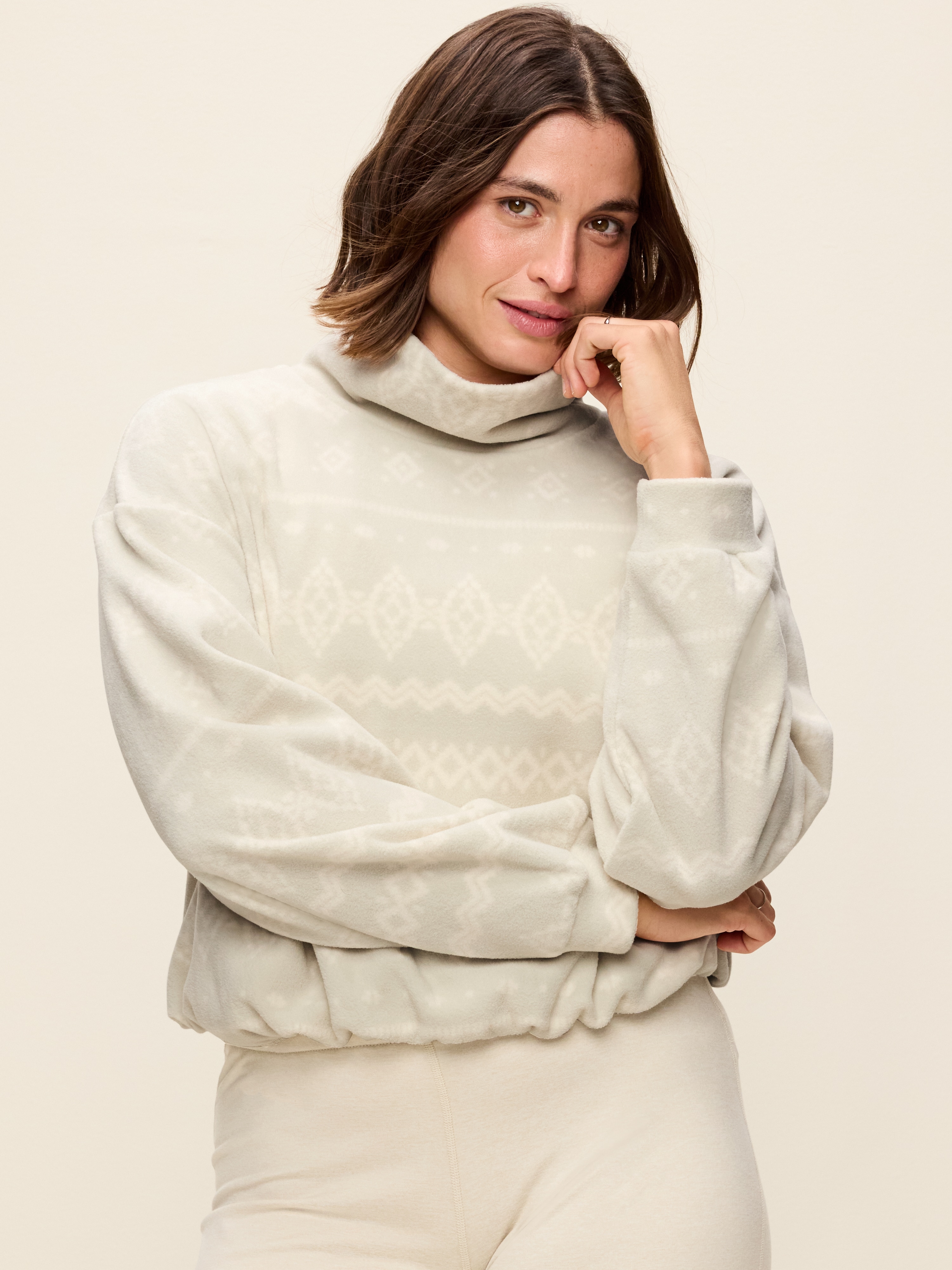 Performance Fleece Funnel Neck Pullover - Brown Fair Isle - 6