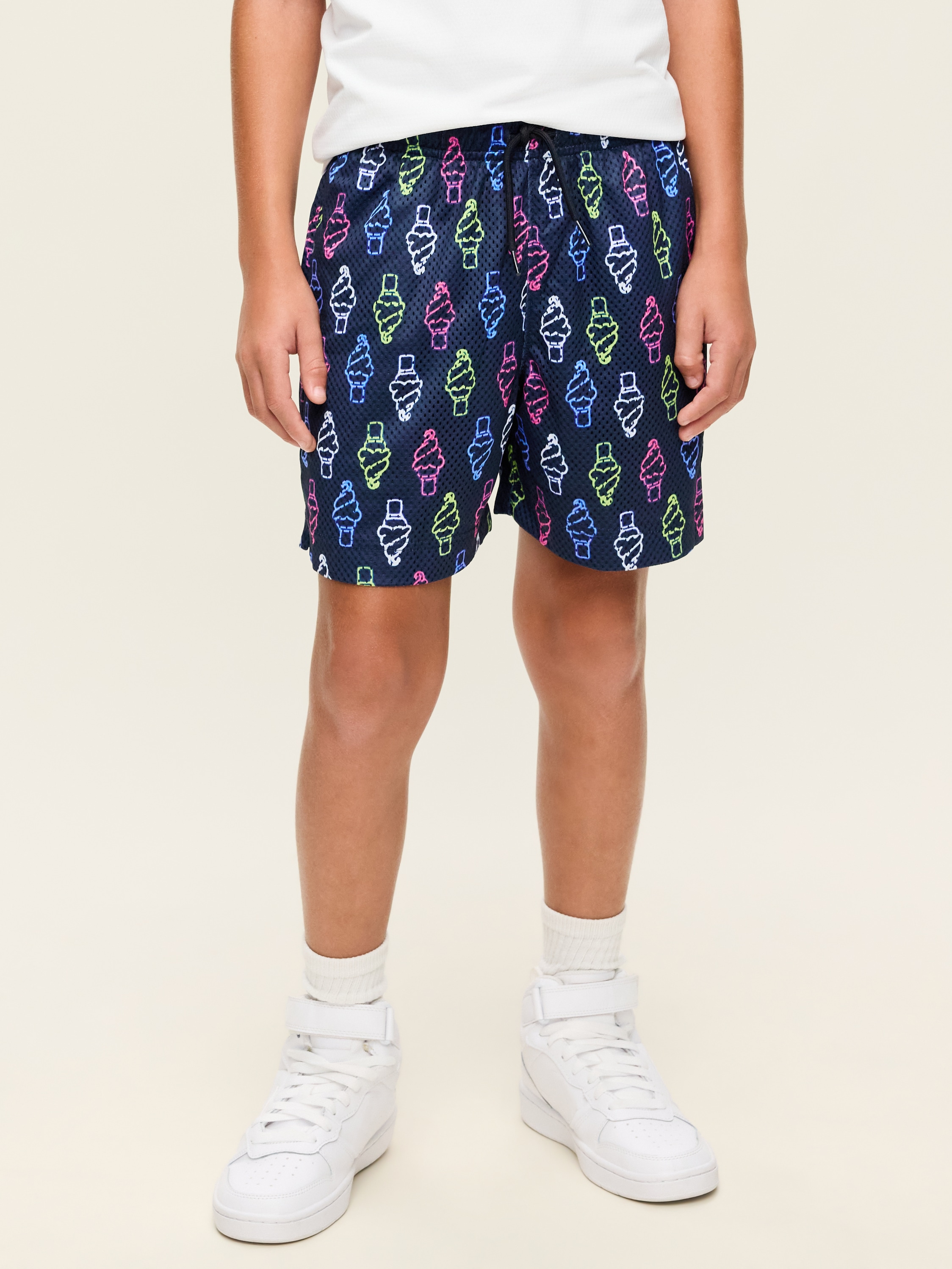 Printed Knee Length Mesh Shorts for Boys - Ice Cream - 1