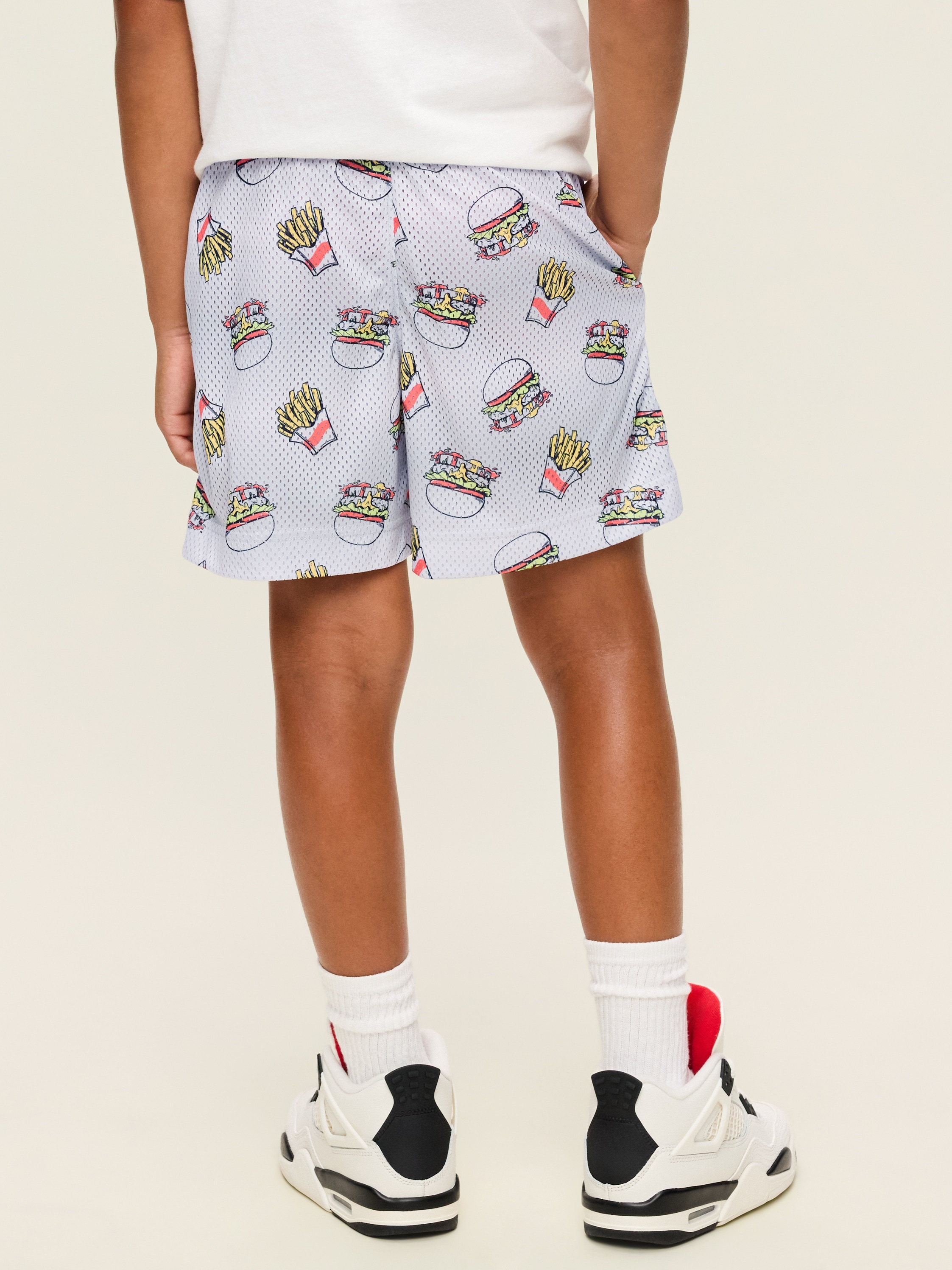 Printed Knee Length Mesh Shorts for Boys - Hamburger - 2