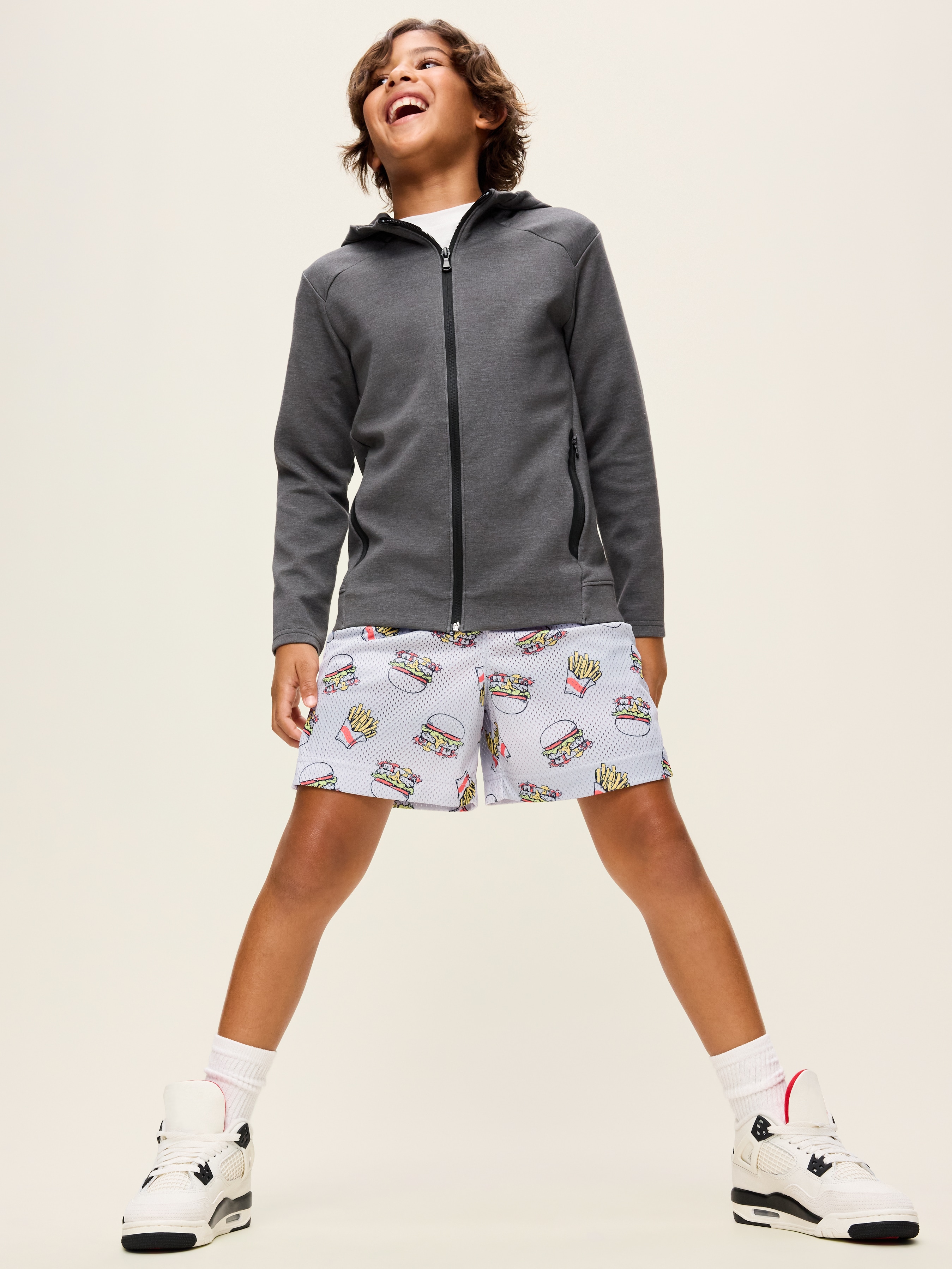 Printed Knee Length Mesh Shorts for Boys - Hamburger - 3
