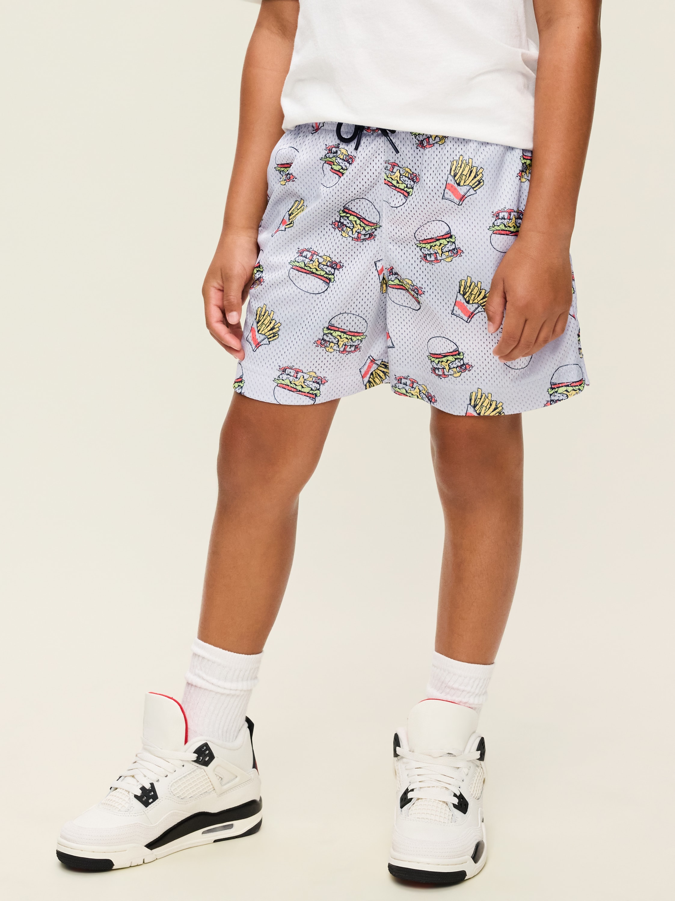 Printed Knee Length Mesh Shorts for Boys - Hamburger - 1