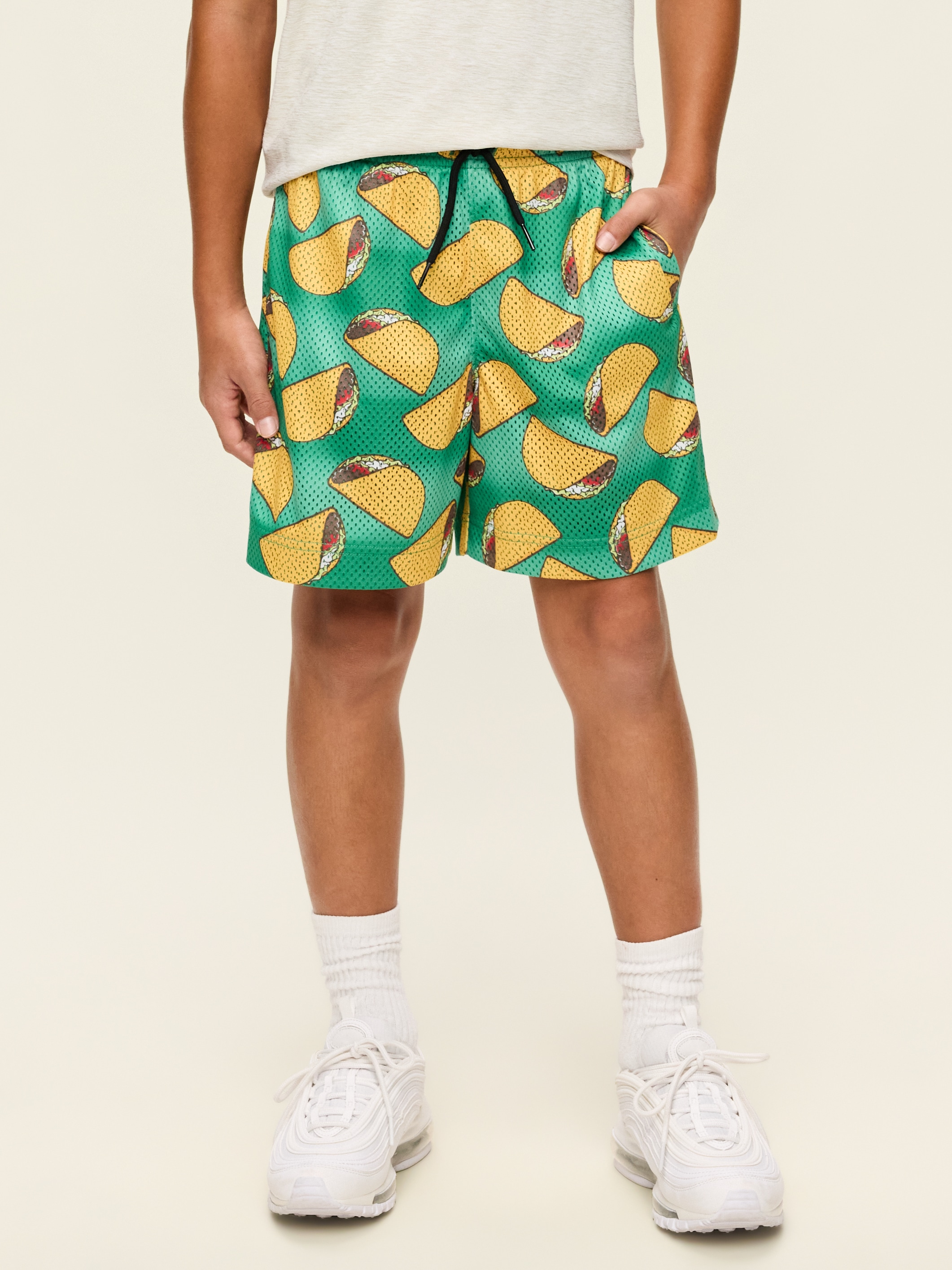 Printed Knee Length Mesh Shorts for Boys - Taco - 1