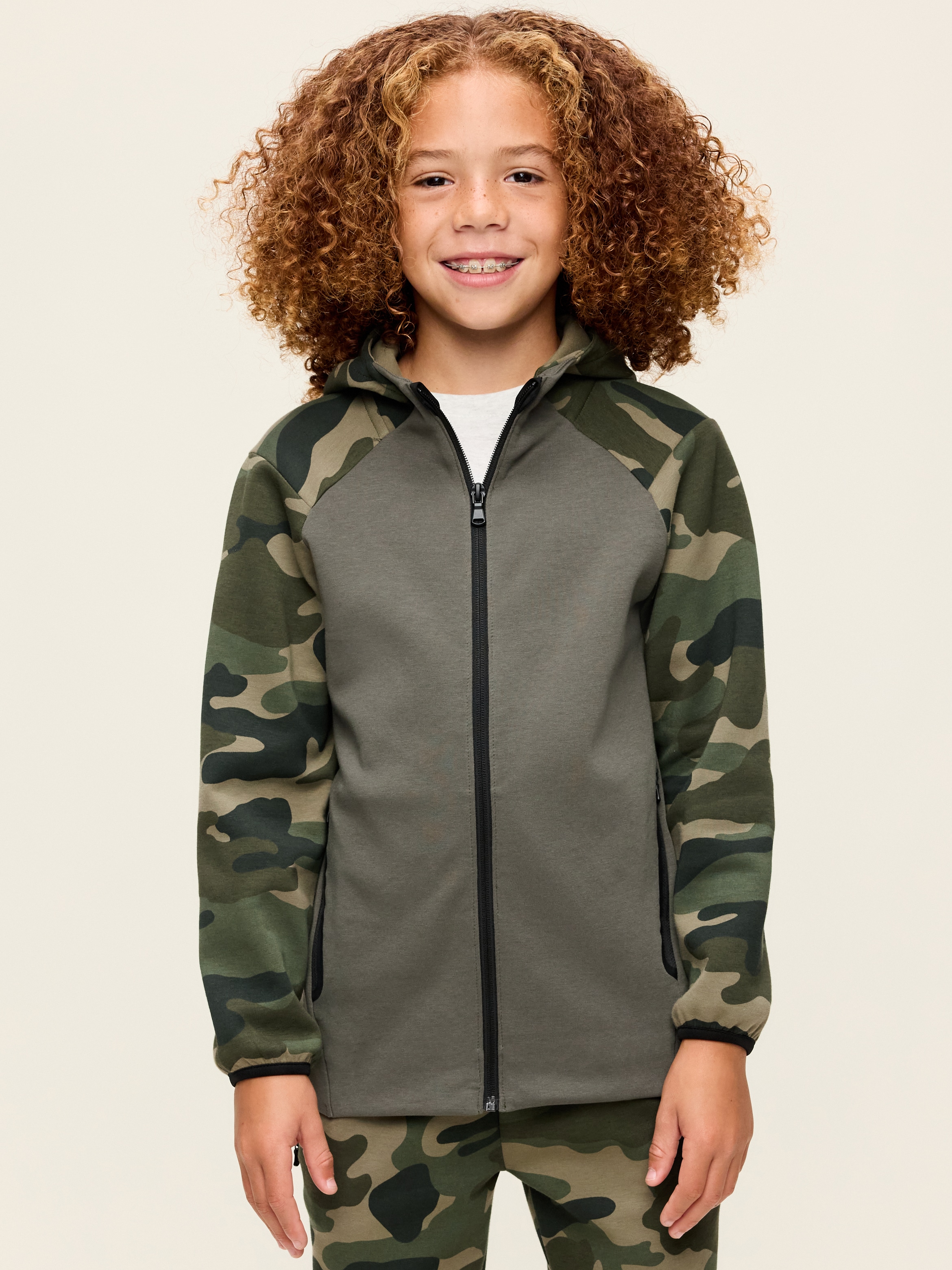 Dynamic Fleece Zip Hoodie for Boys - Green Camo - 1