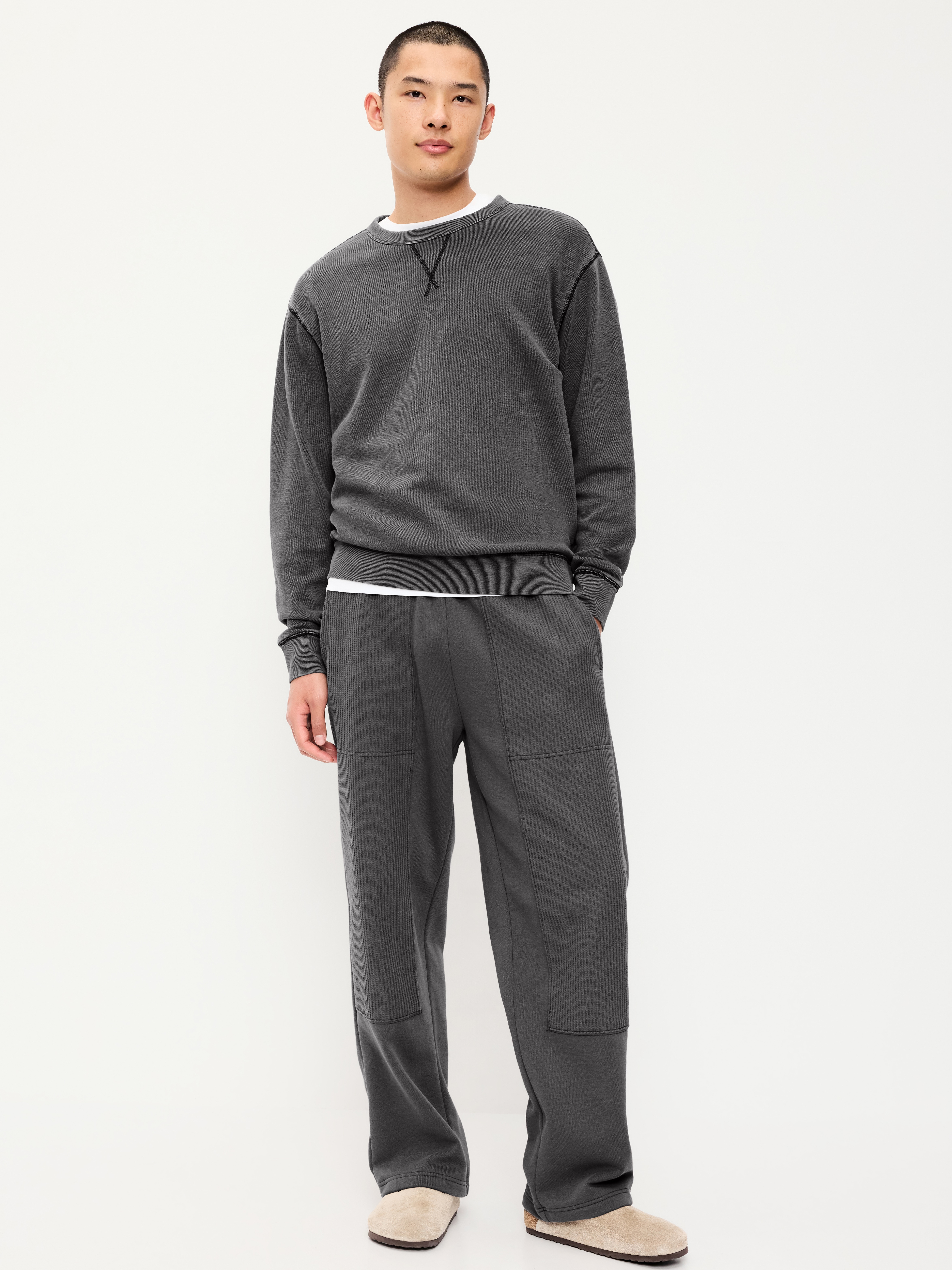Baggy Waffle-Knit Utility Sweatpants - Stainless Steel - 1