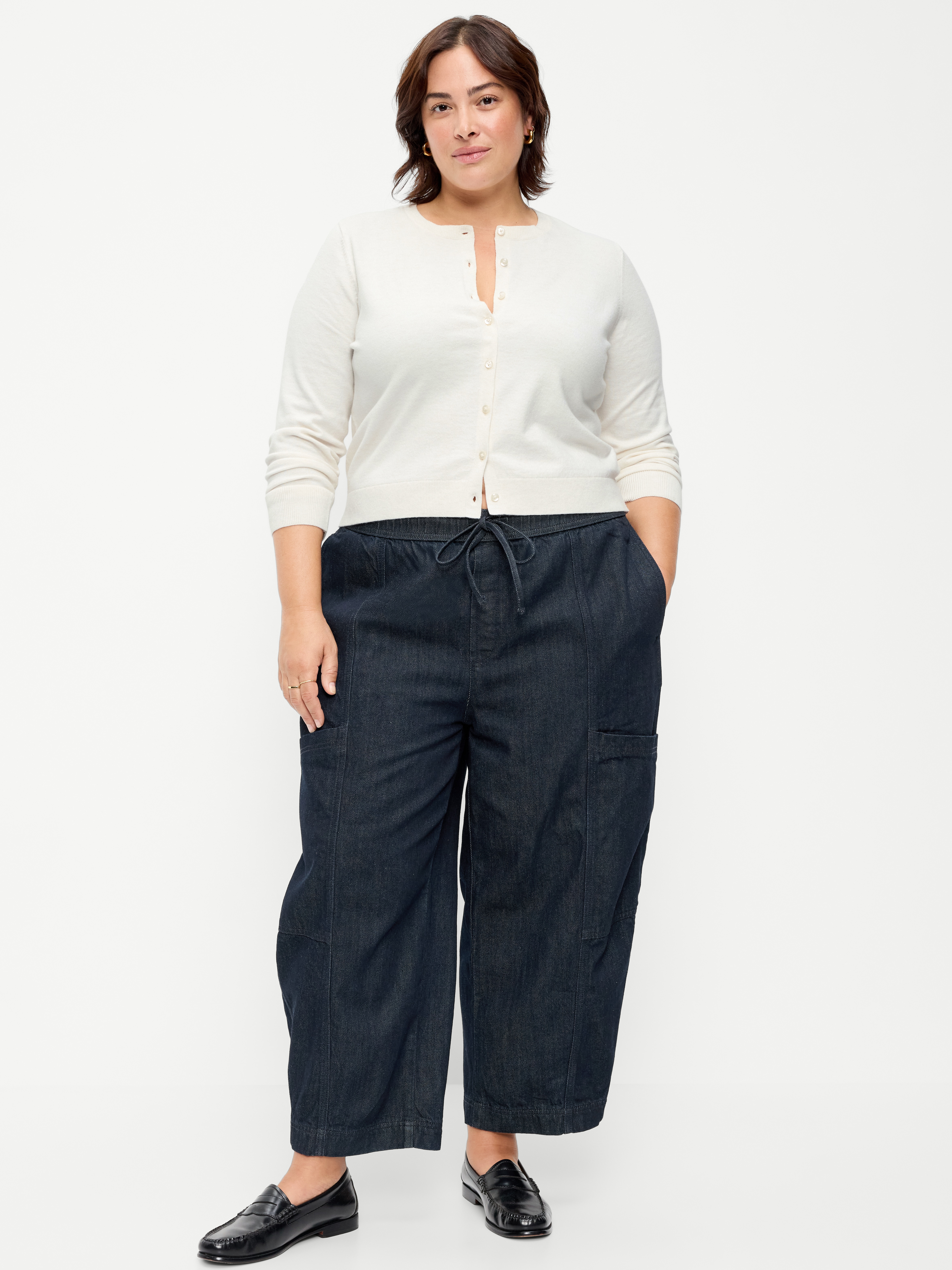 Mid-Rise Barrel-Leg Utility Pants - Dark Wash - 7