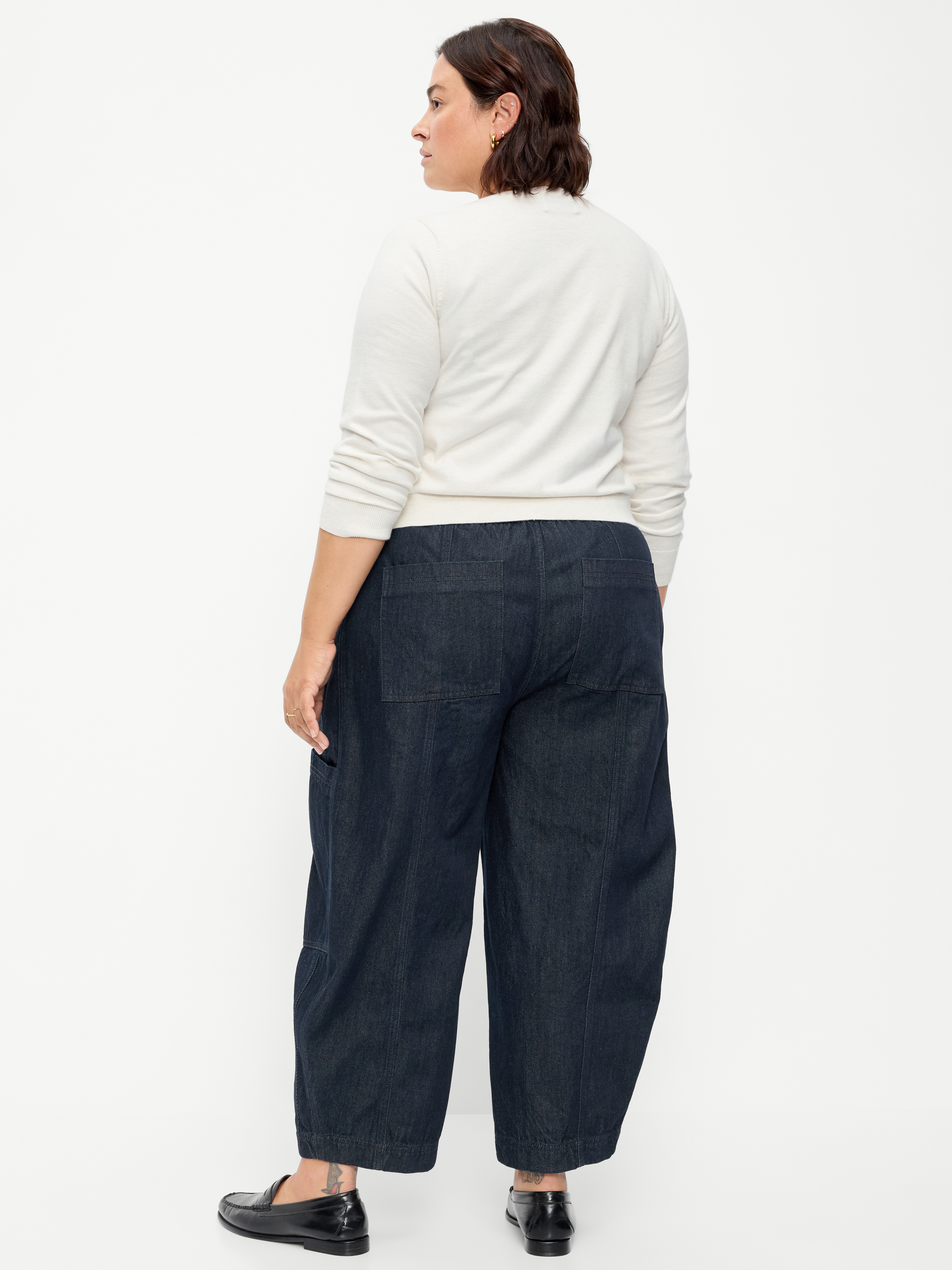 Mid-Rise Barrel-Leg Utility Pants - Dark Wash - 8