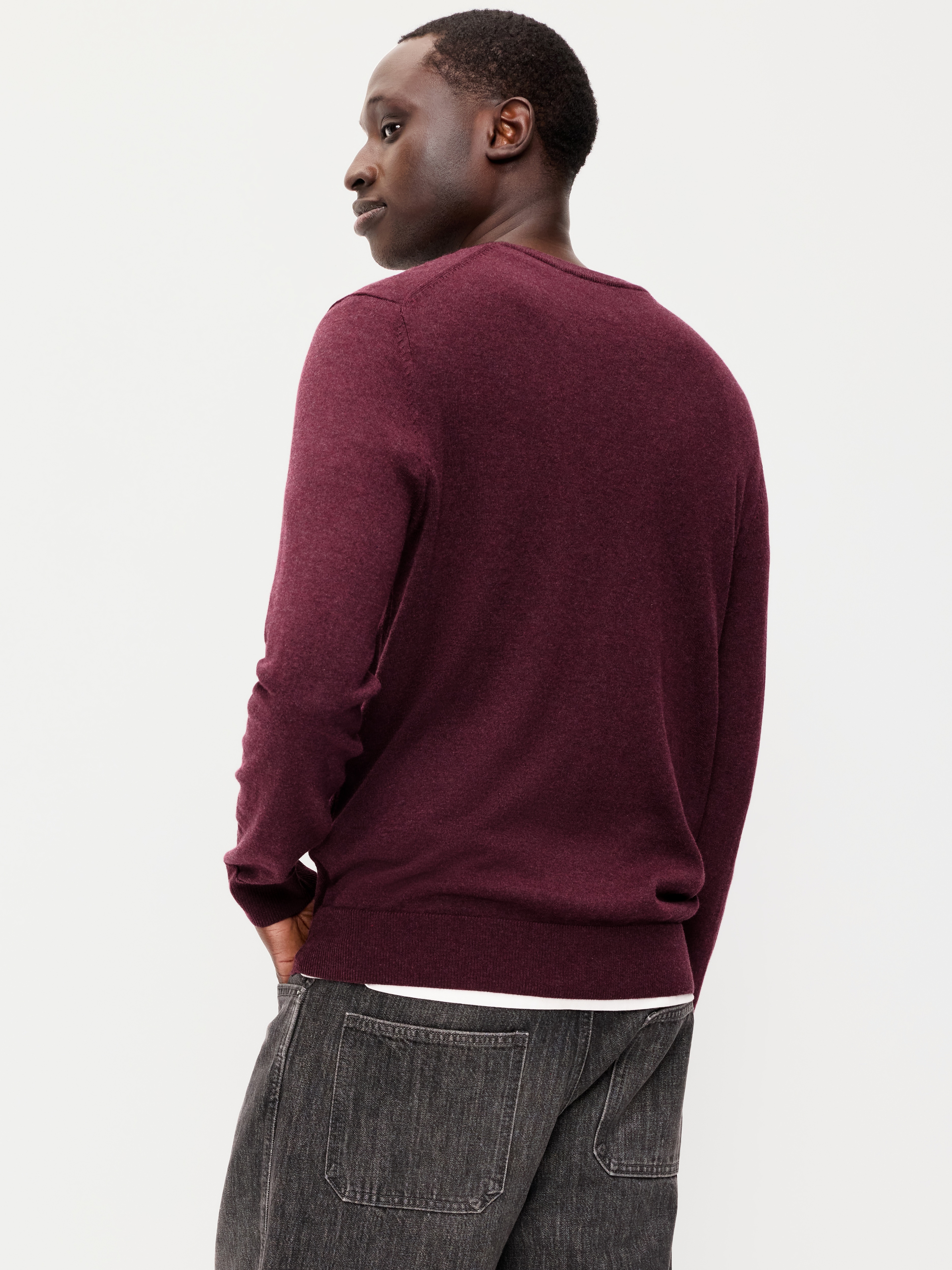 V-Neck Sweater - Burgundy Heather - 2