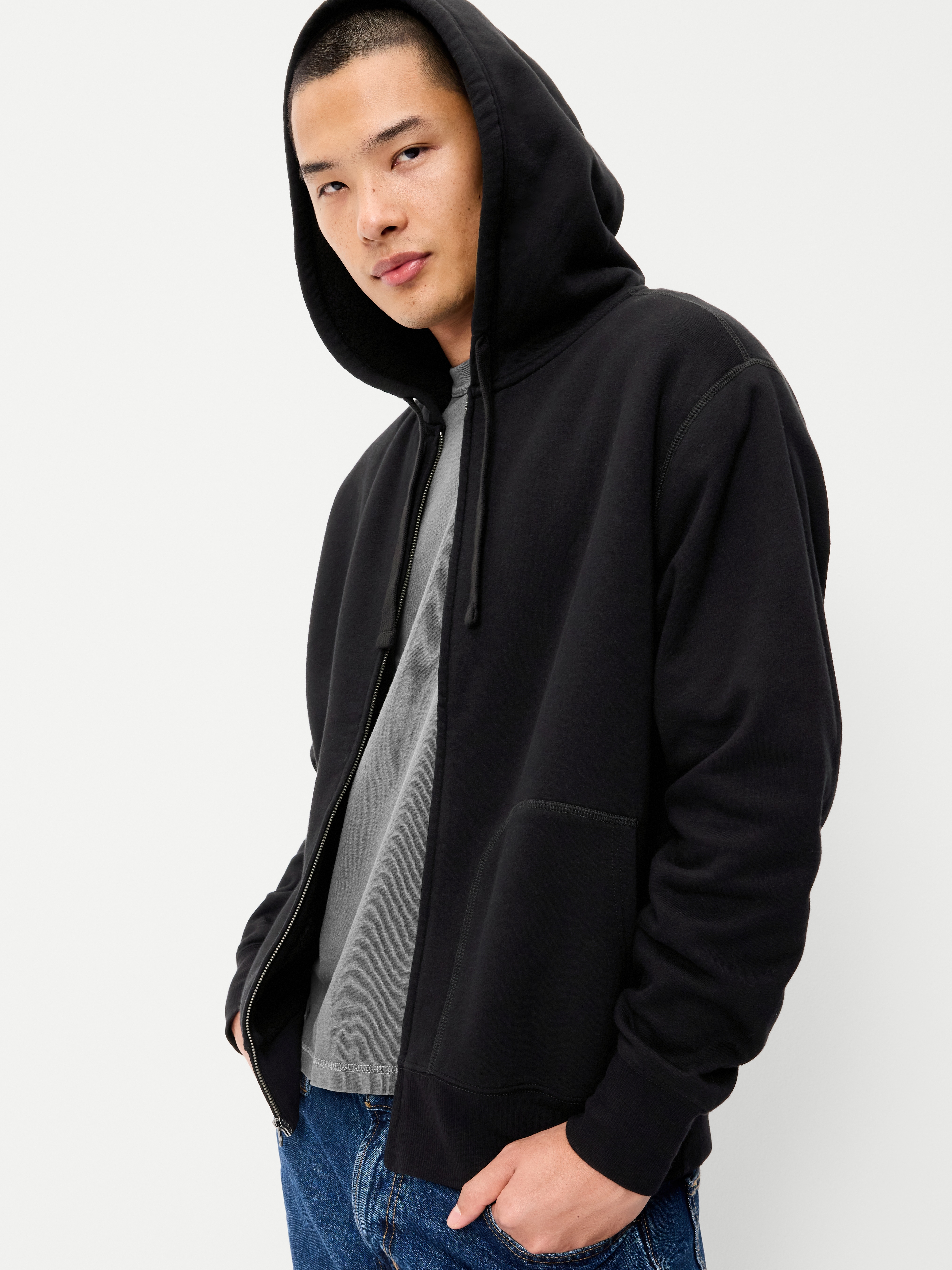 Sherpa-Lined Full-Zip Hoodie - Black Jack - 3