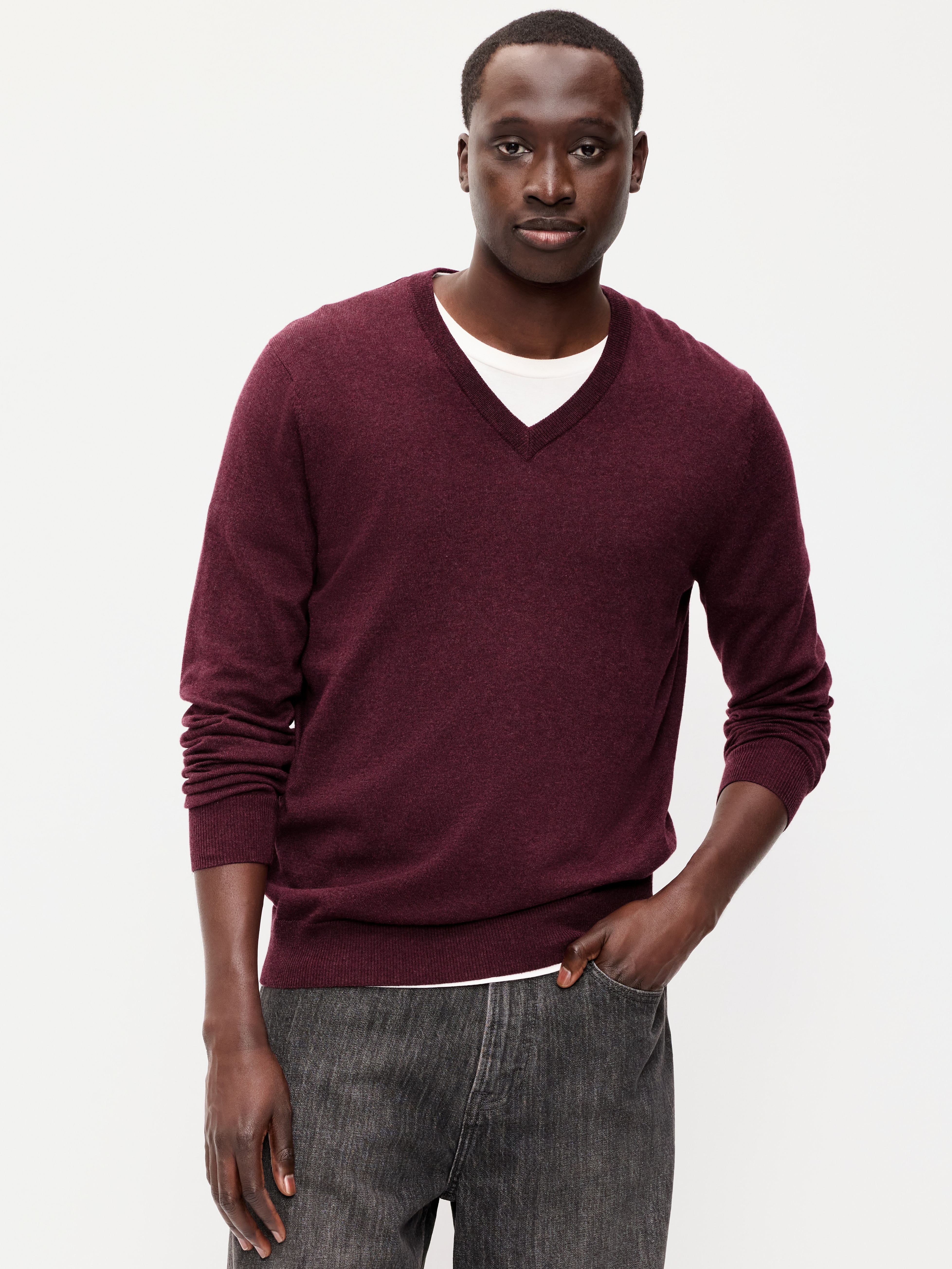 V-Neck Sweater - Burgundy Heather - 1
