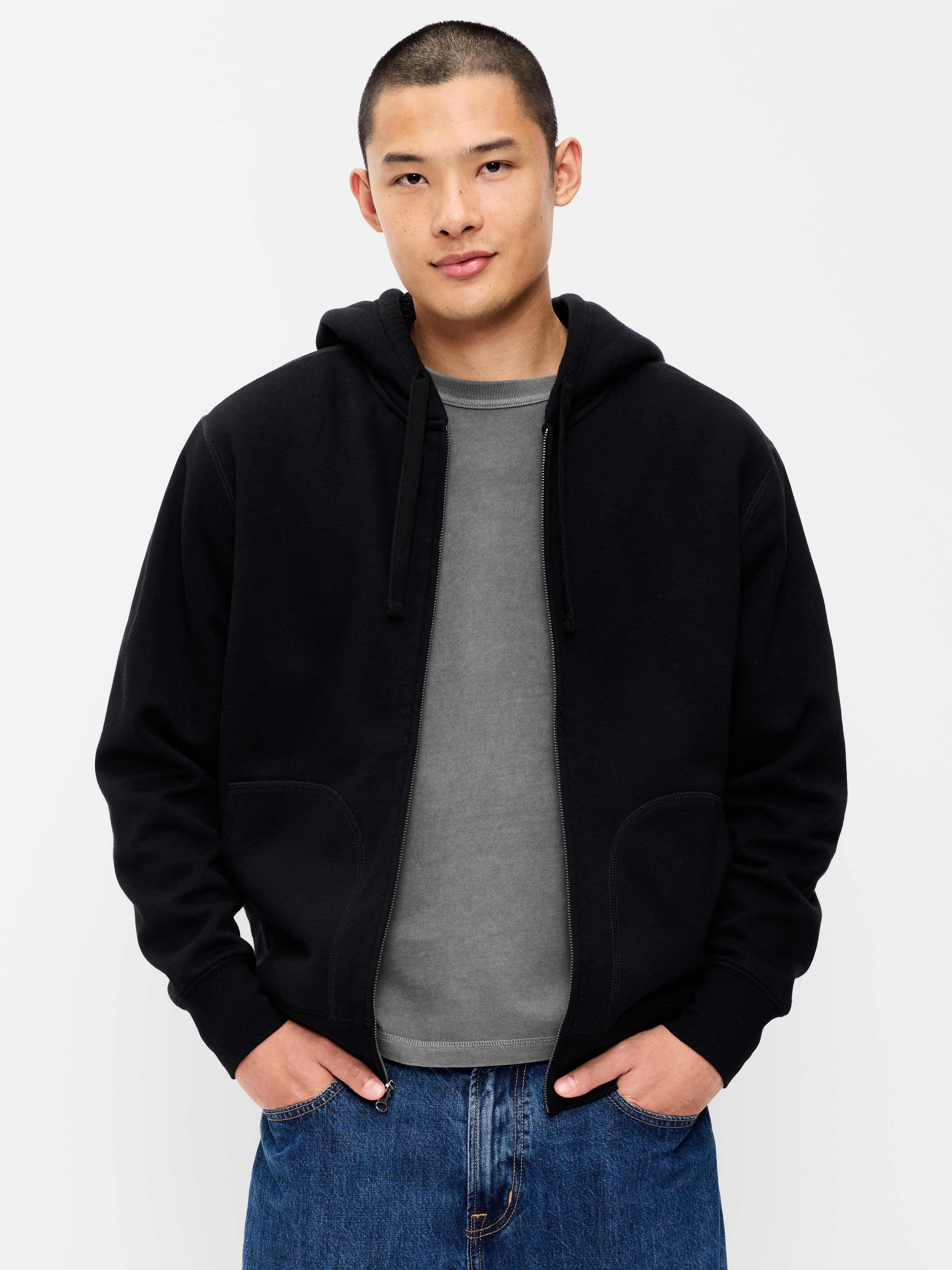 Sherpa-Lined Full-Zip Hoodie - Black Jack - 1