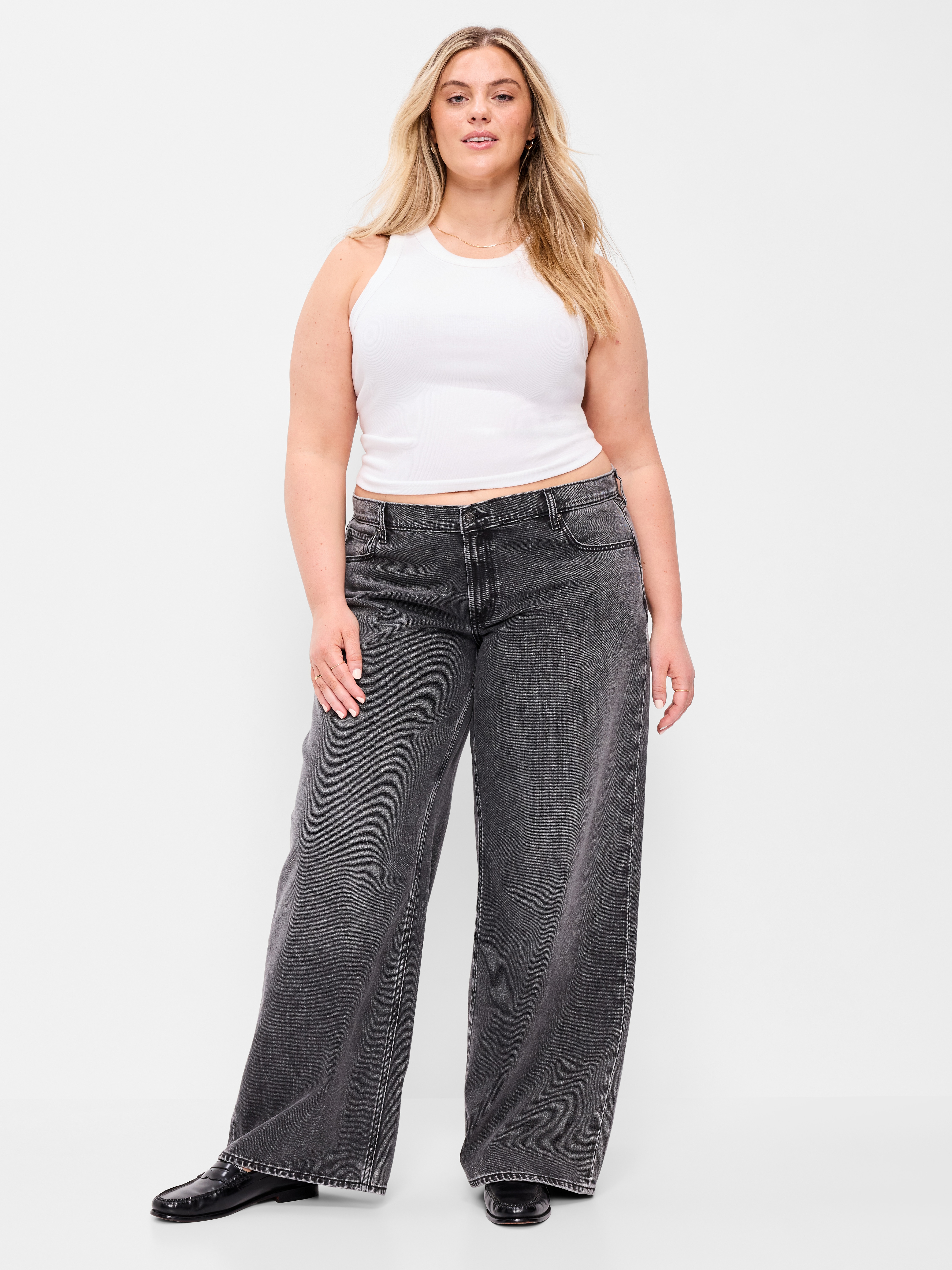 Low-Rise Baggy Wide-Leg Jeans - Pebble - 7