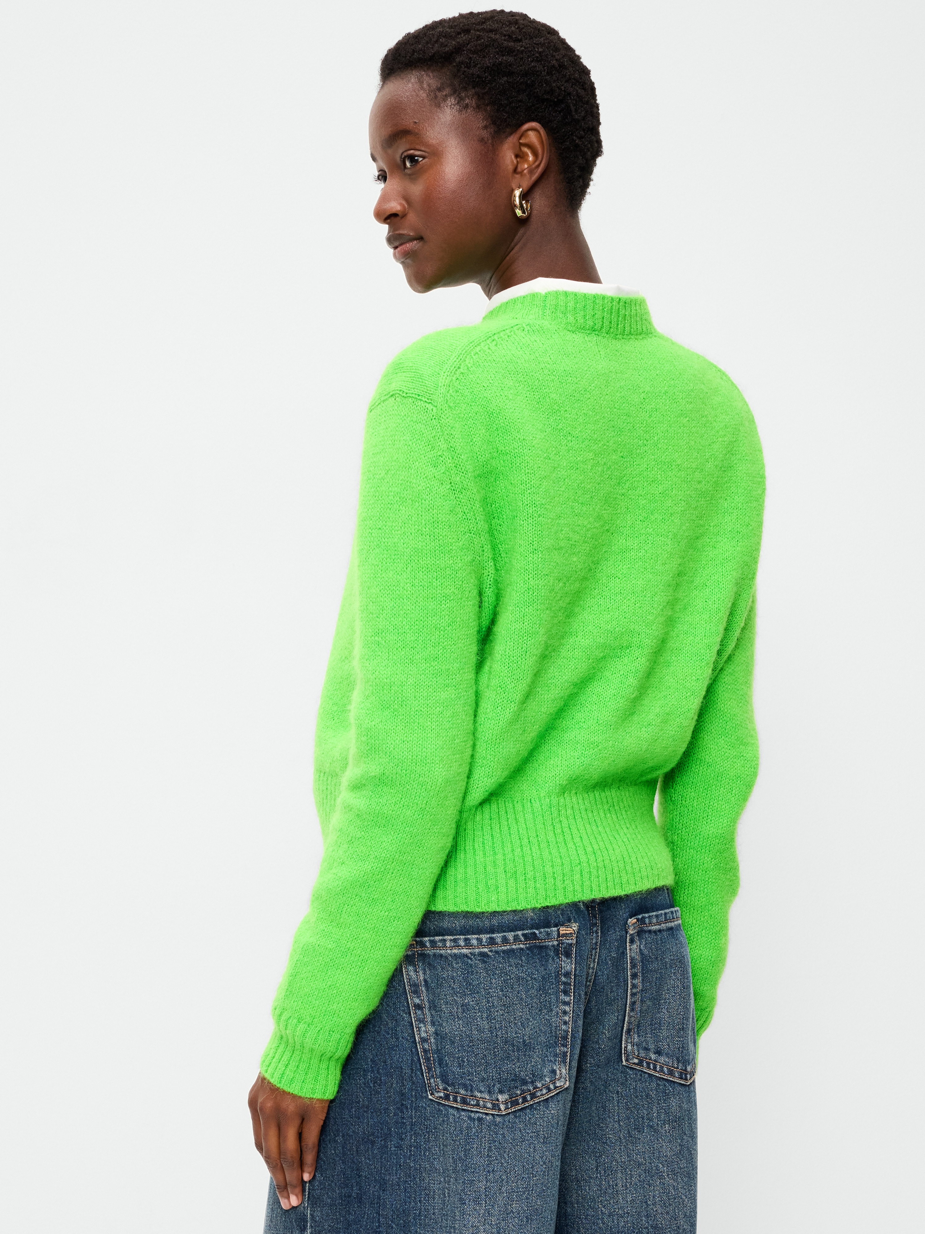 Shrunken Cozy Wool-Blend Crew-Neck Sweater - LUSH IVY - 2