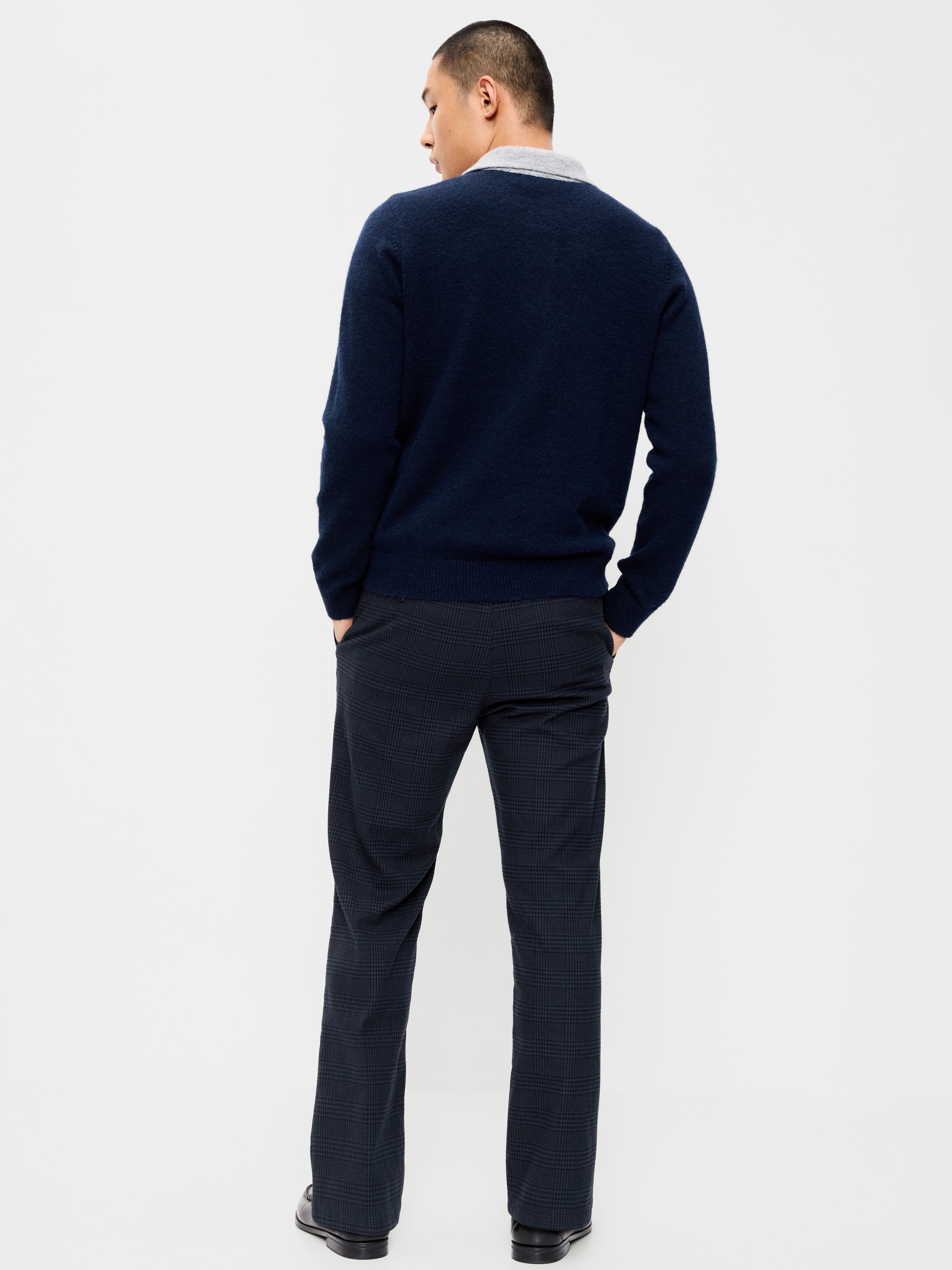 90s Straight-Fit Textured Twill Pants - Navy Plaid - 3