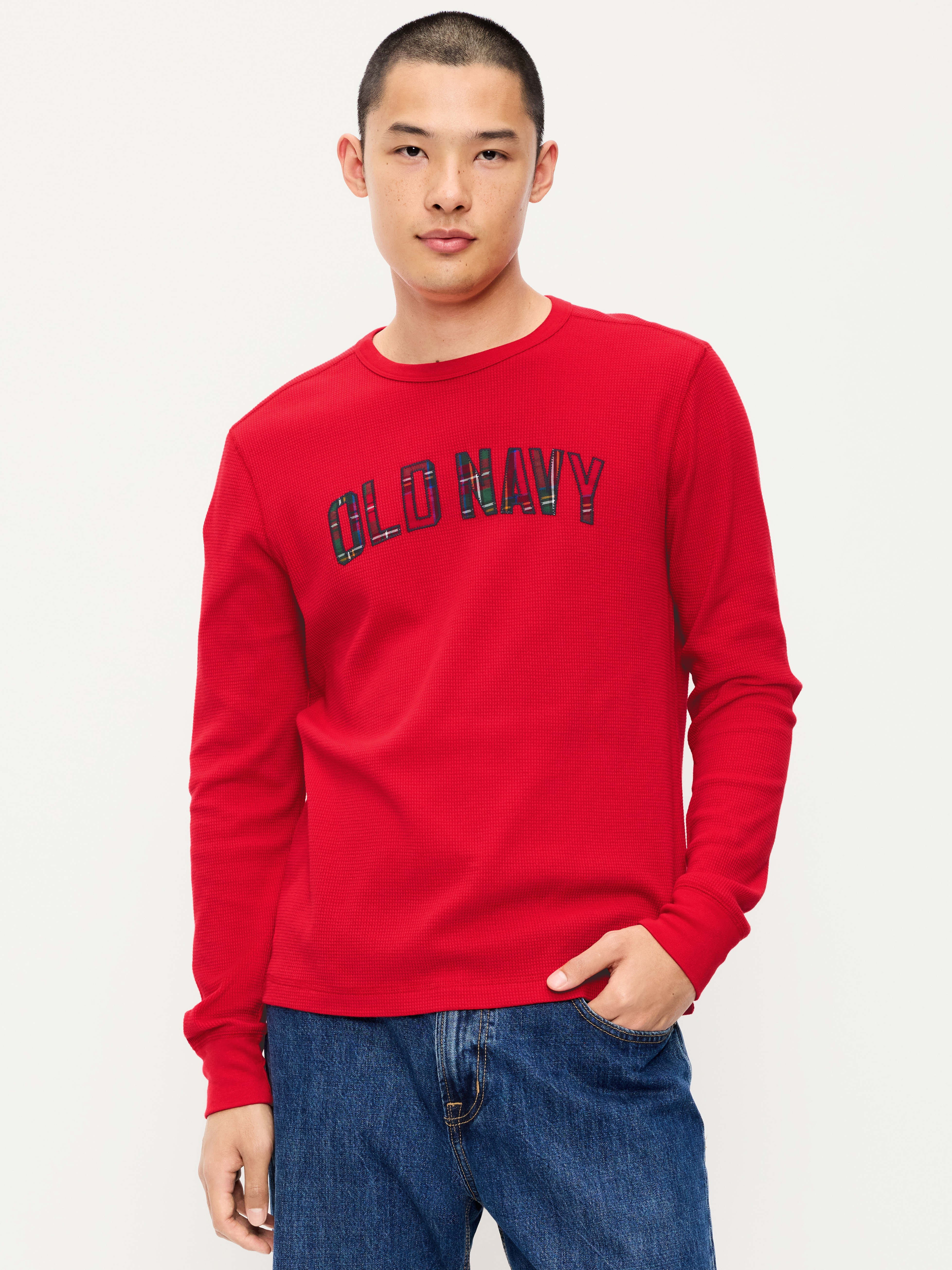 Logo Graphic Crew-Neck Waffle T-Shirt - Robbie Red - 1