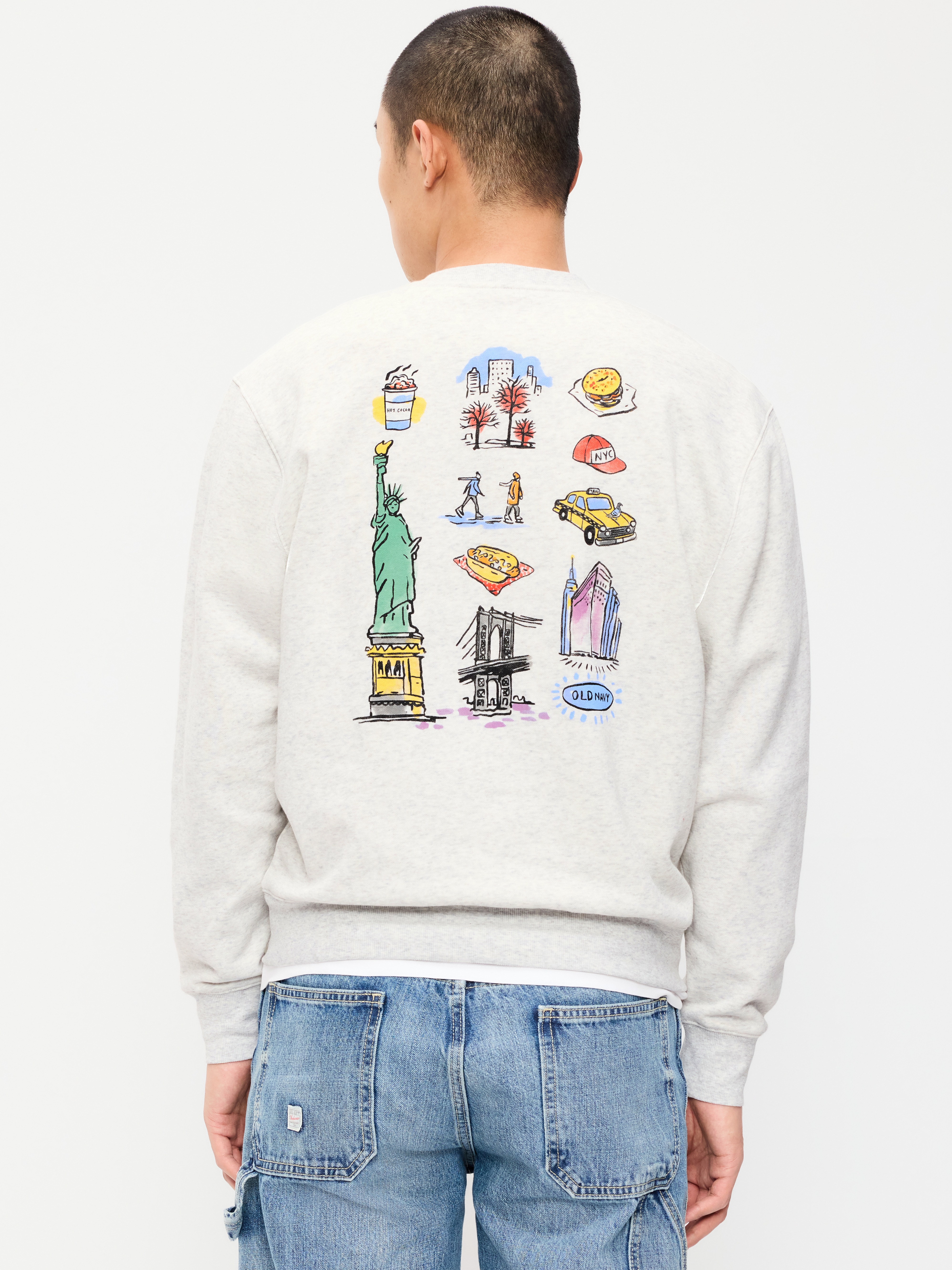 Oversized Logo Graphic Crew-Neck Sweatshirt - Heather Light Gray - 2