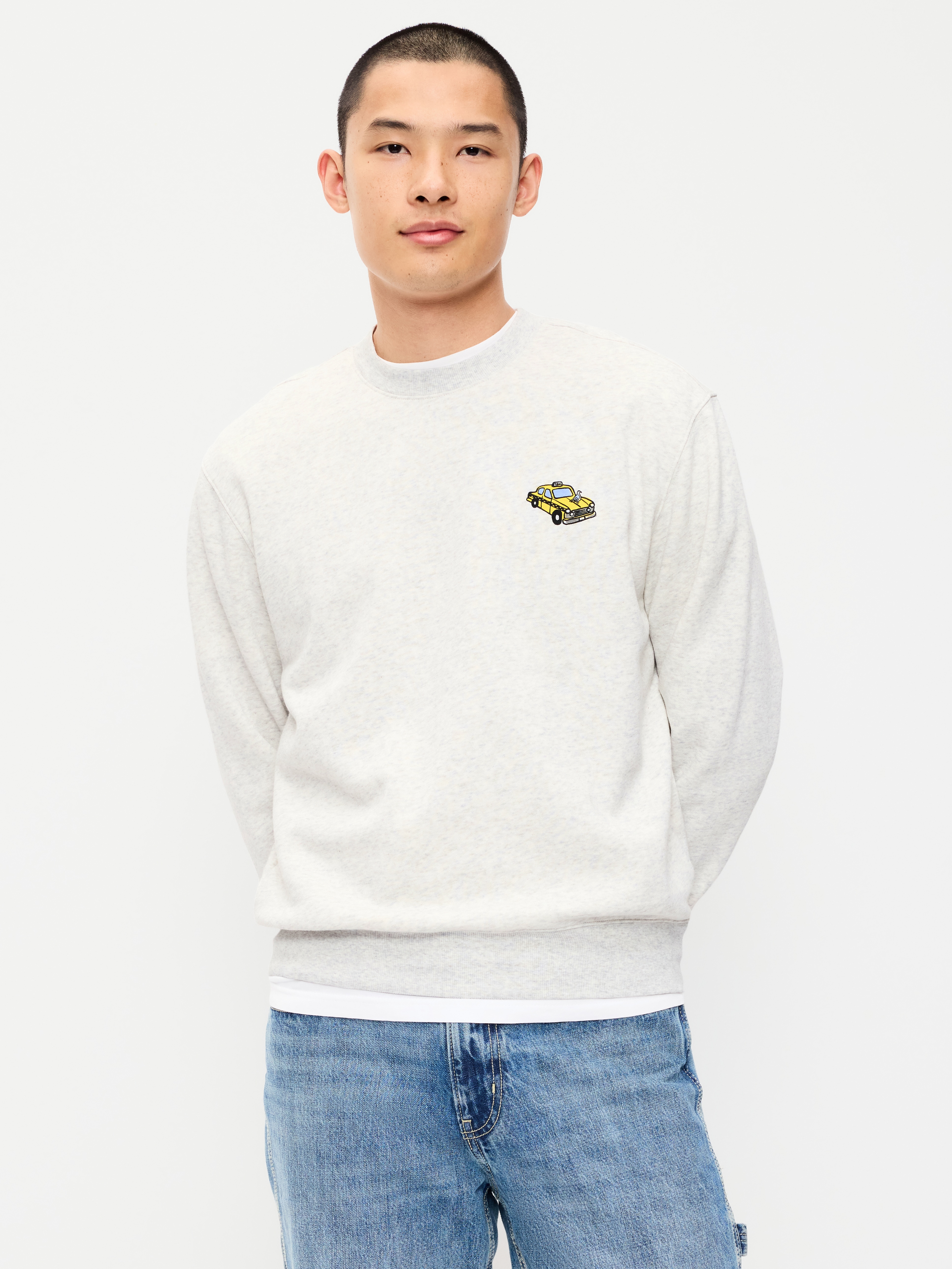 Oversized Logo Graphic Crew-Neck Sweatshirt - Heather Light Gray - 1
