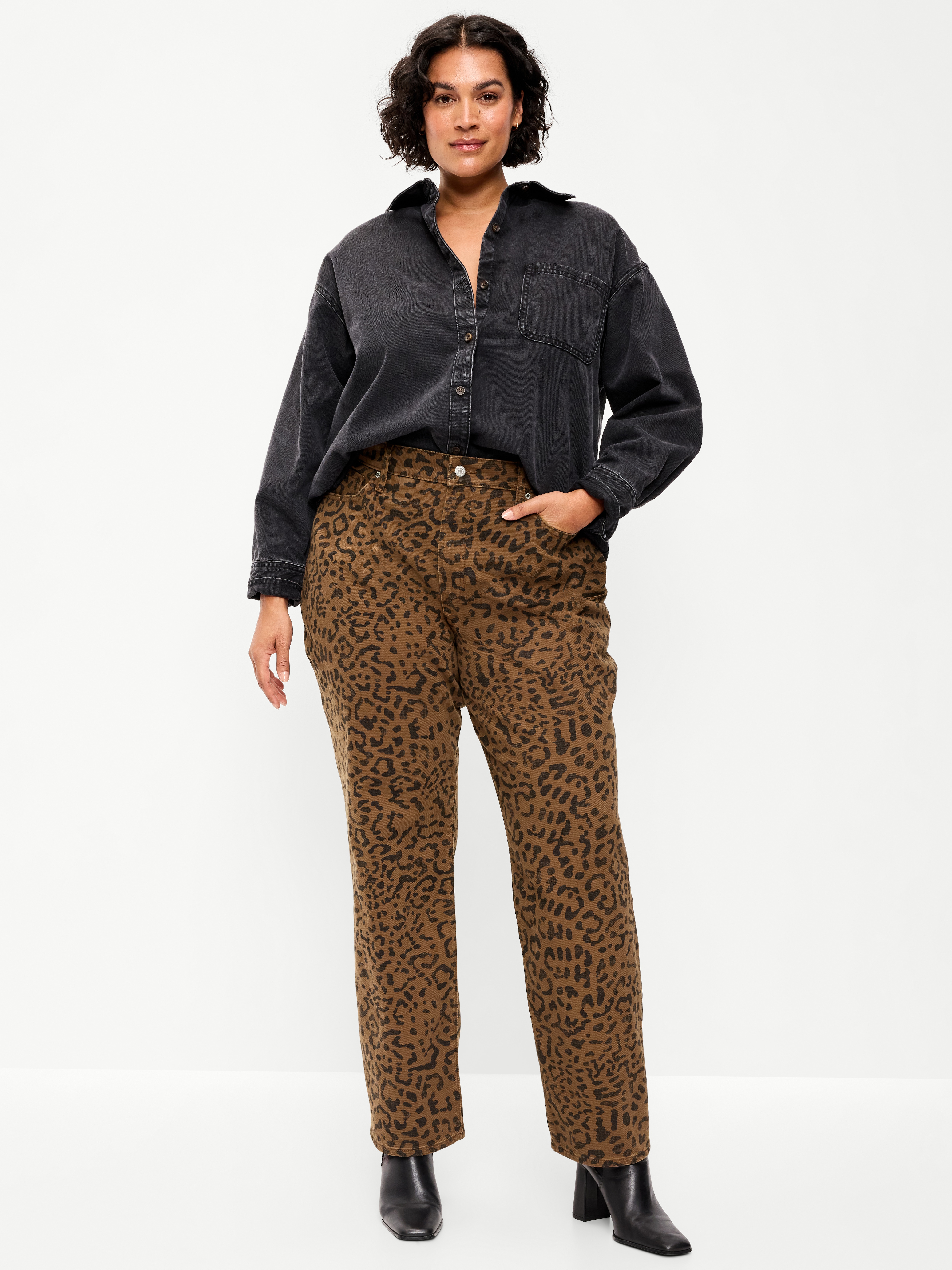 Curvy High-Waisted OG Loose Jeans - Brown Leopard - 7