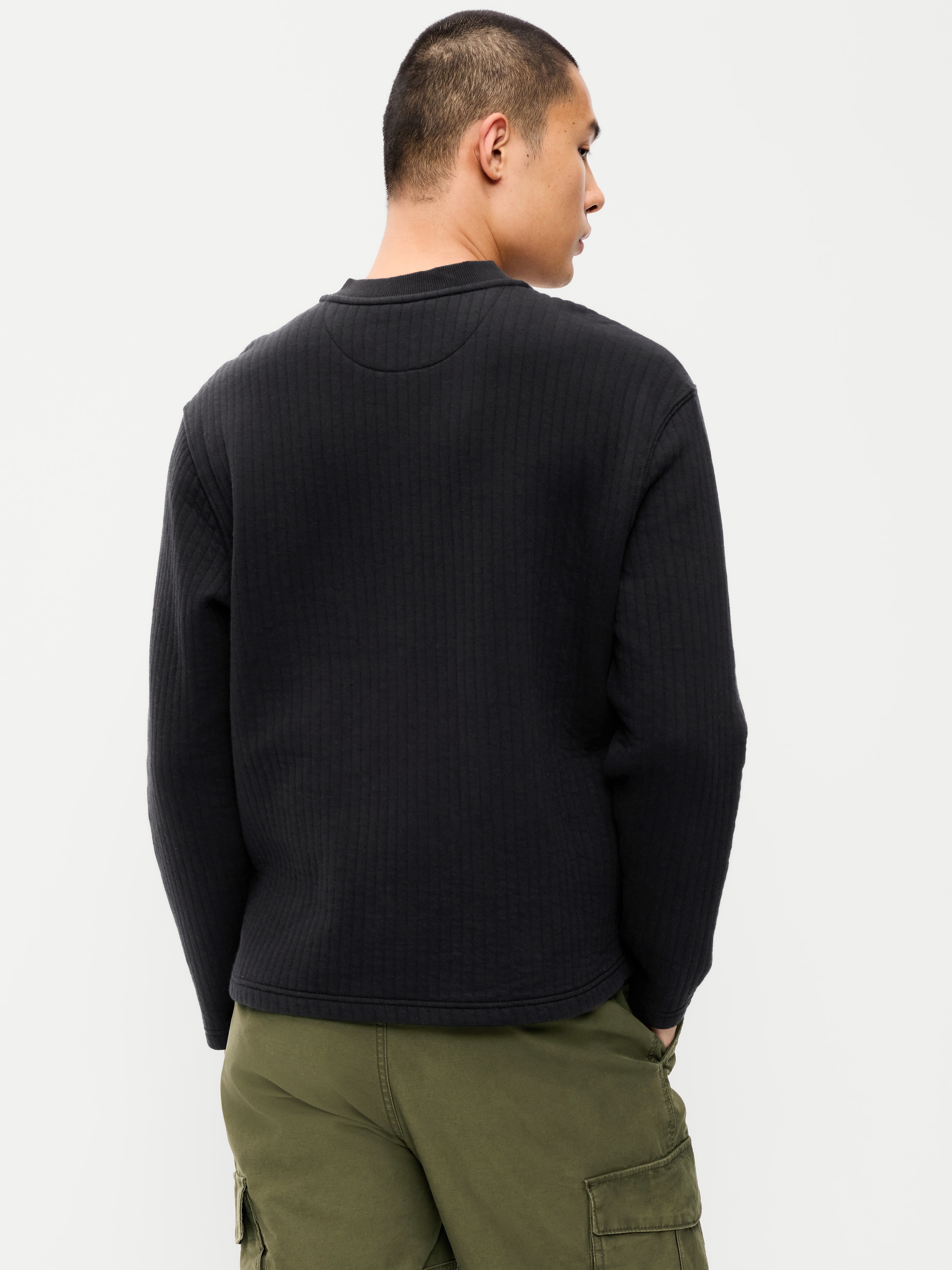Long-Sleeve Quilted Fleece Henley Sweatshirt - Black Jack - 2