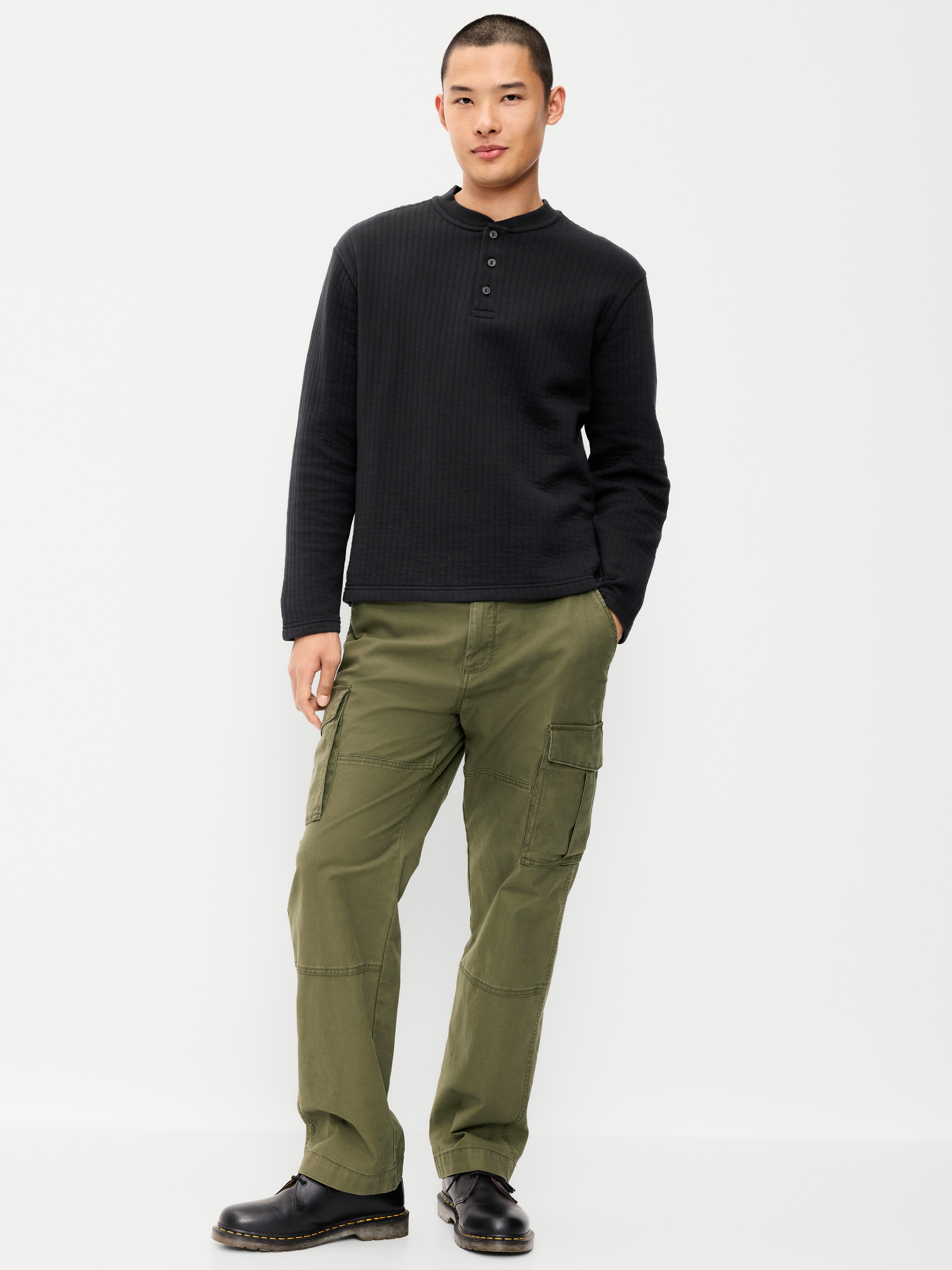 Long-Sleeve Quilted Fleece Henley Sweatshirt - Black Jack - 3