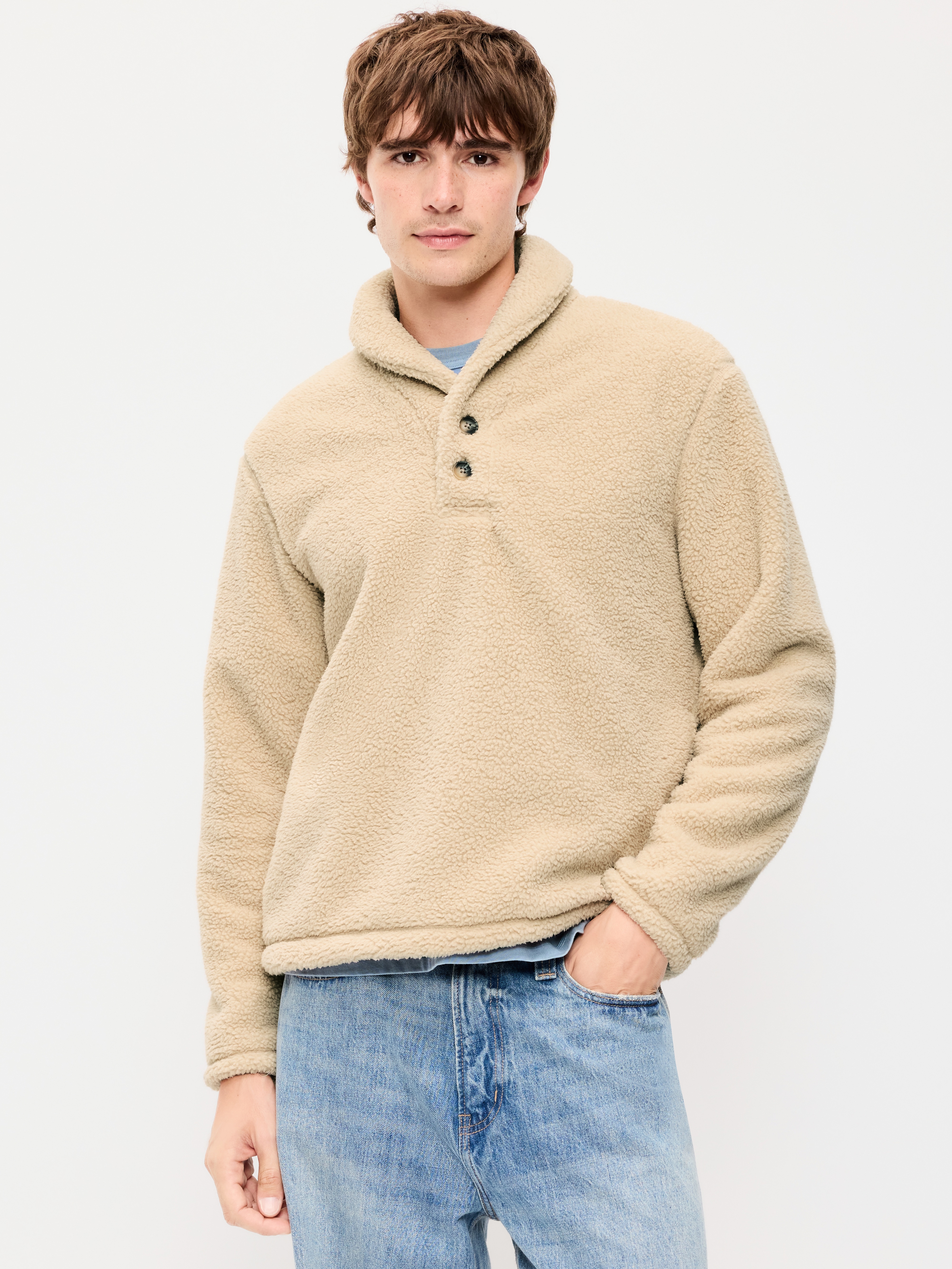 Shawl-Collar Sherpa Pullover - A Stone's Throw - 1