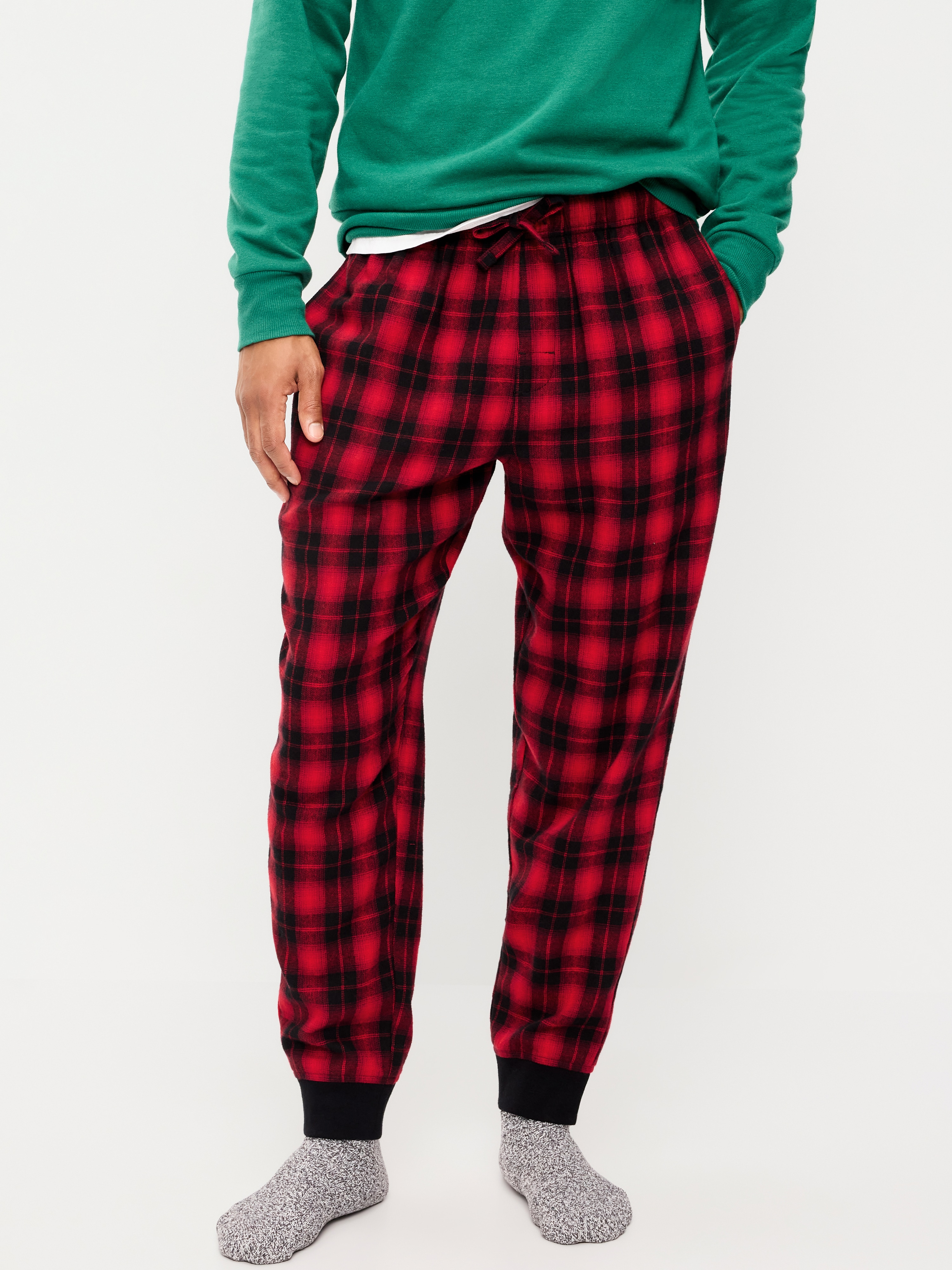Flannel Pajama Joggers for Men - Red Buffalo Check - 1