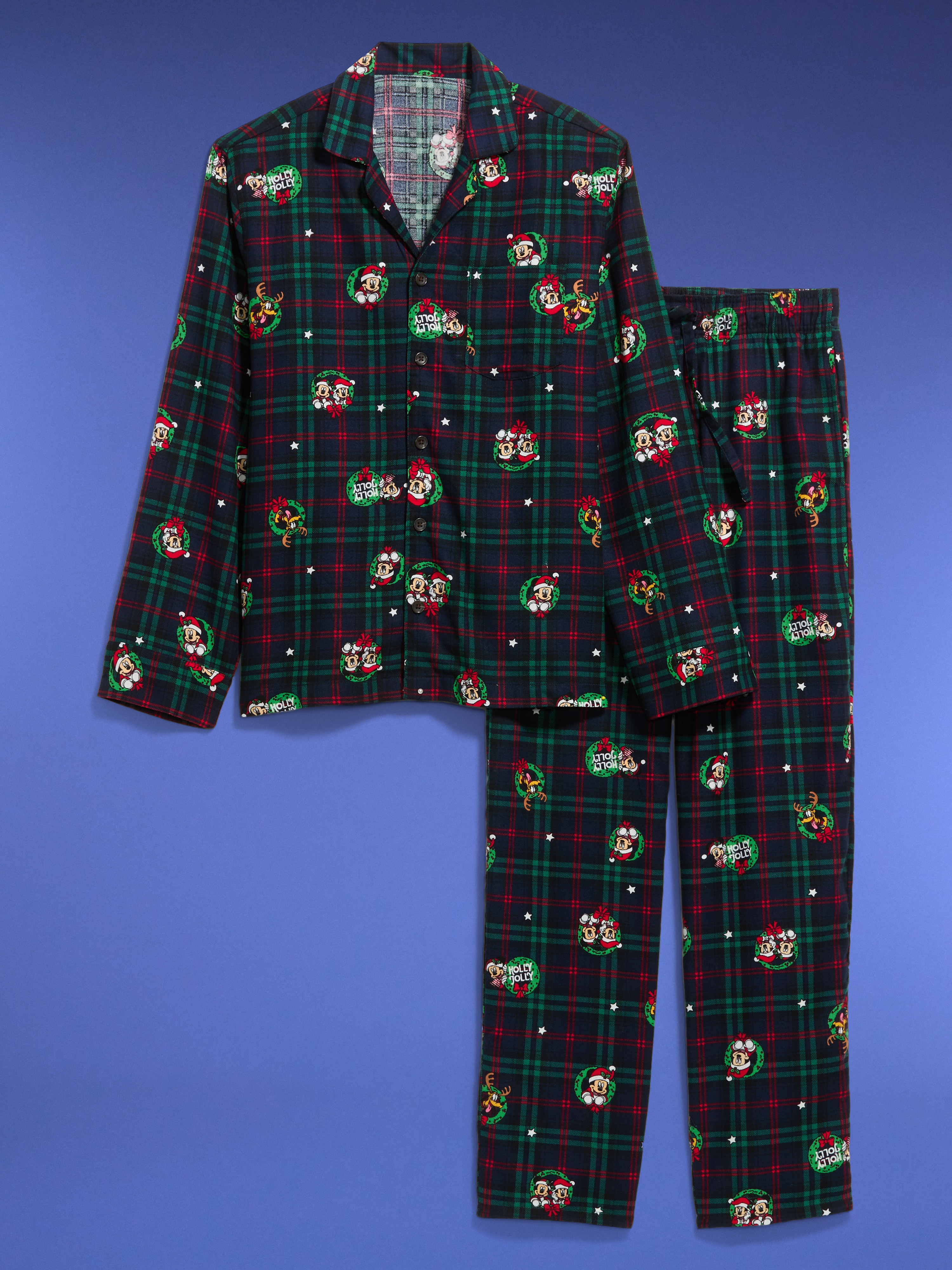 Flannel Pajama Pant Set for Men - Disney Wreath Plaid - 3