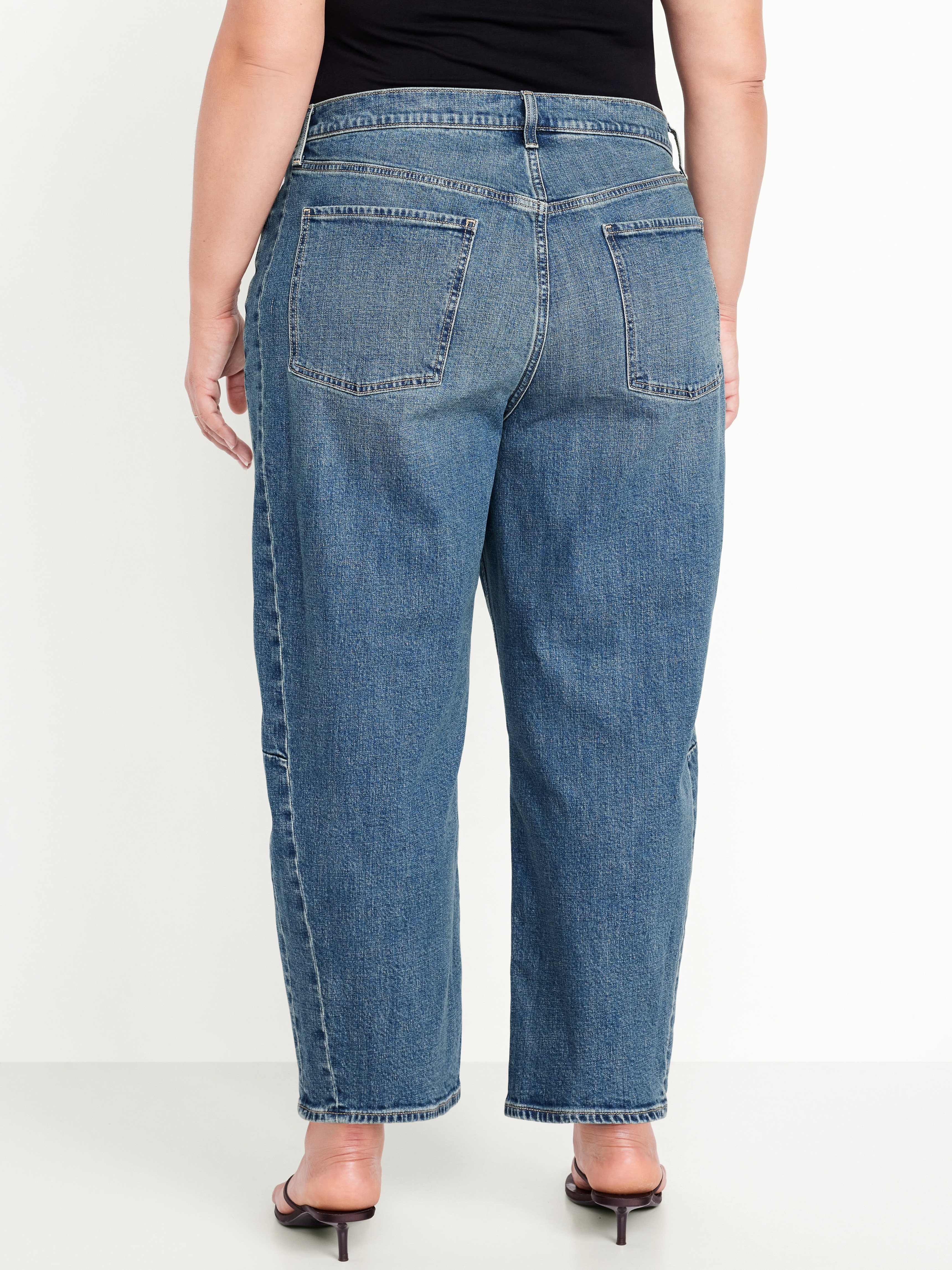 High-Waisted Baggy Barrel Ankle Jeans - Medium Wash - 7