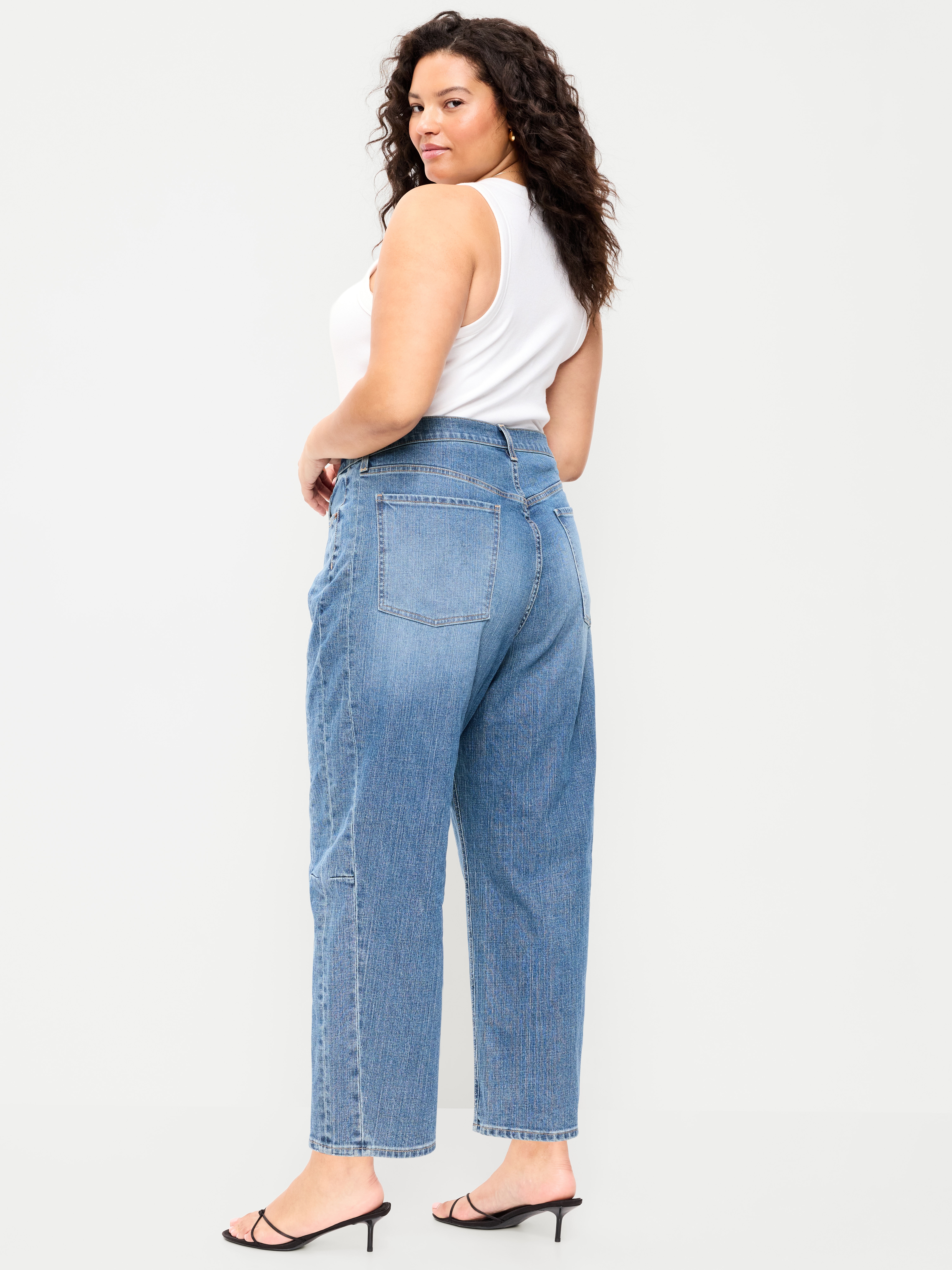 High-Waisted Baggy Barrel Ankle Jeans - Baby Blue - 8