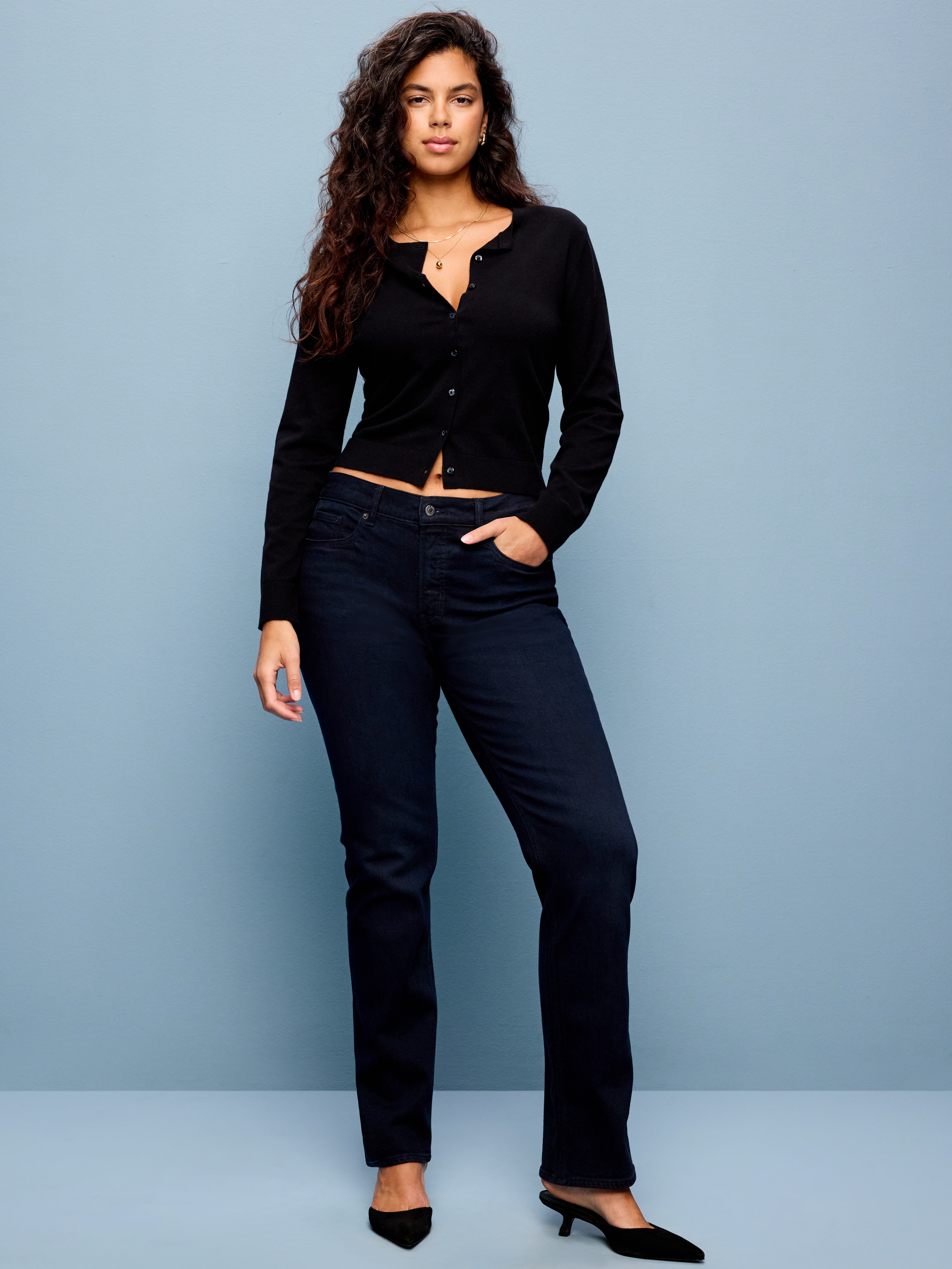 Mid-Rise Straight Leg Jeans - Blue Black - 6