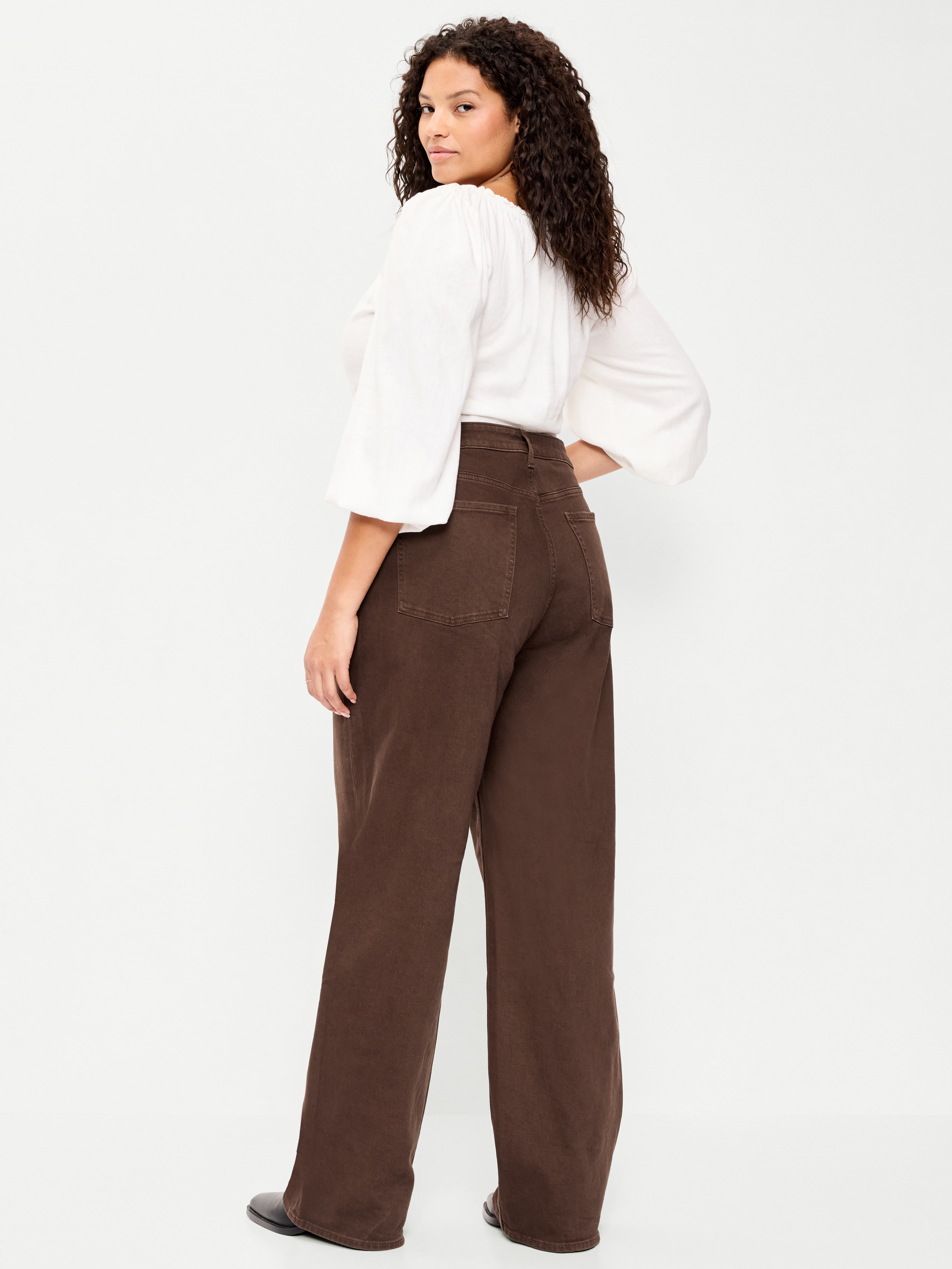 Curvy Extra High-Waisted Wide-Leg Jeans - Earthen Brown - 7