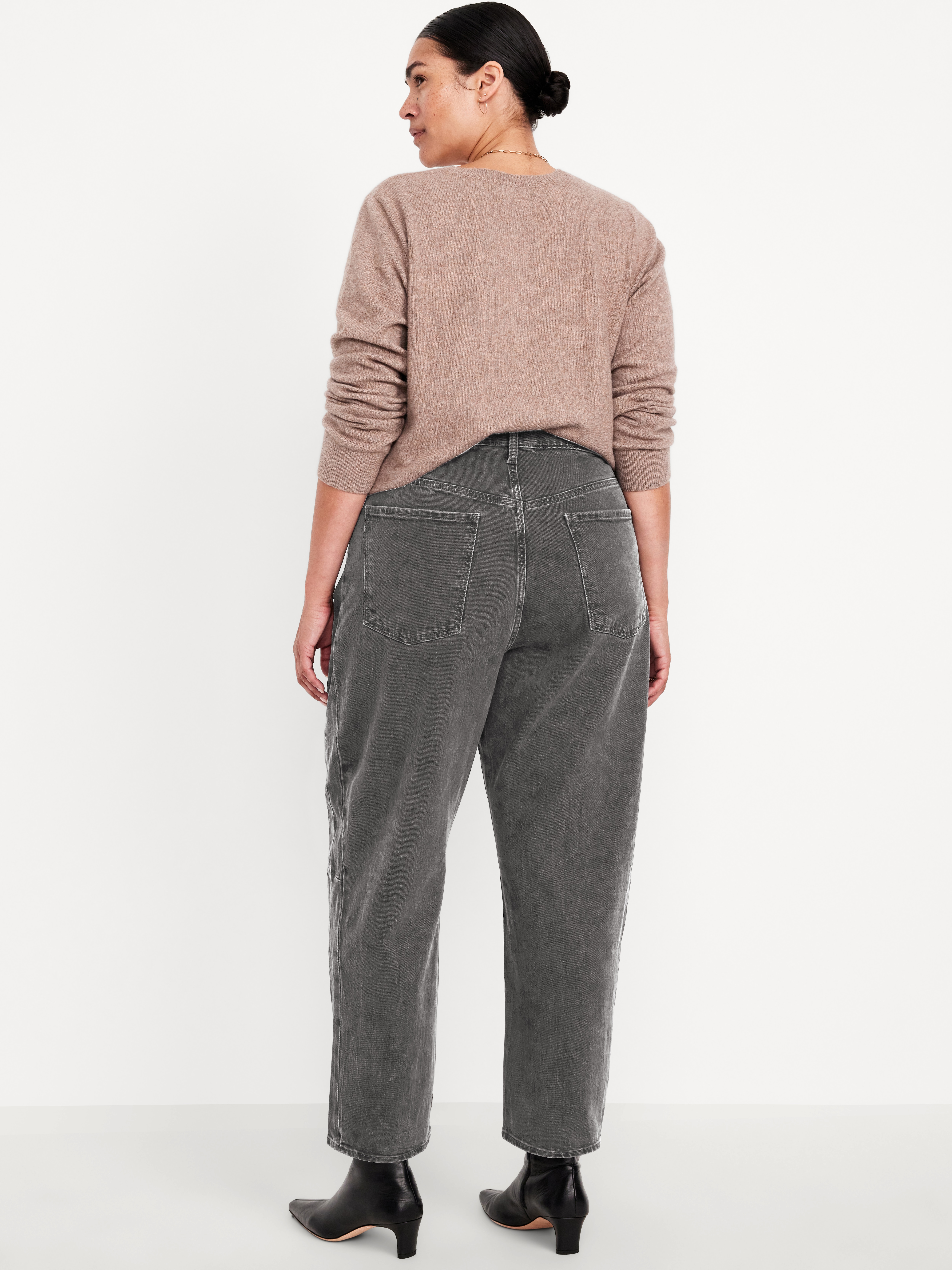 High-Waisted Baggy Barrel Ankle Jeans - Gray Wash - 7