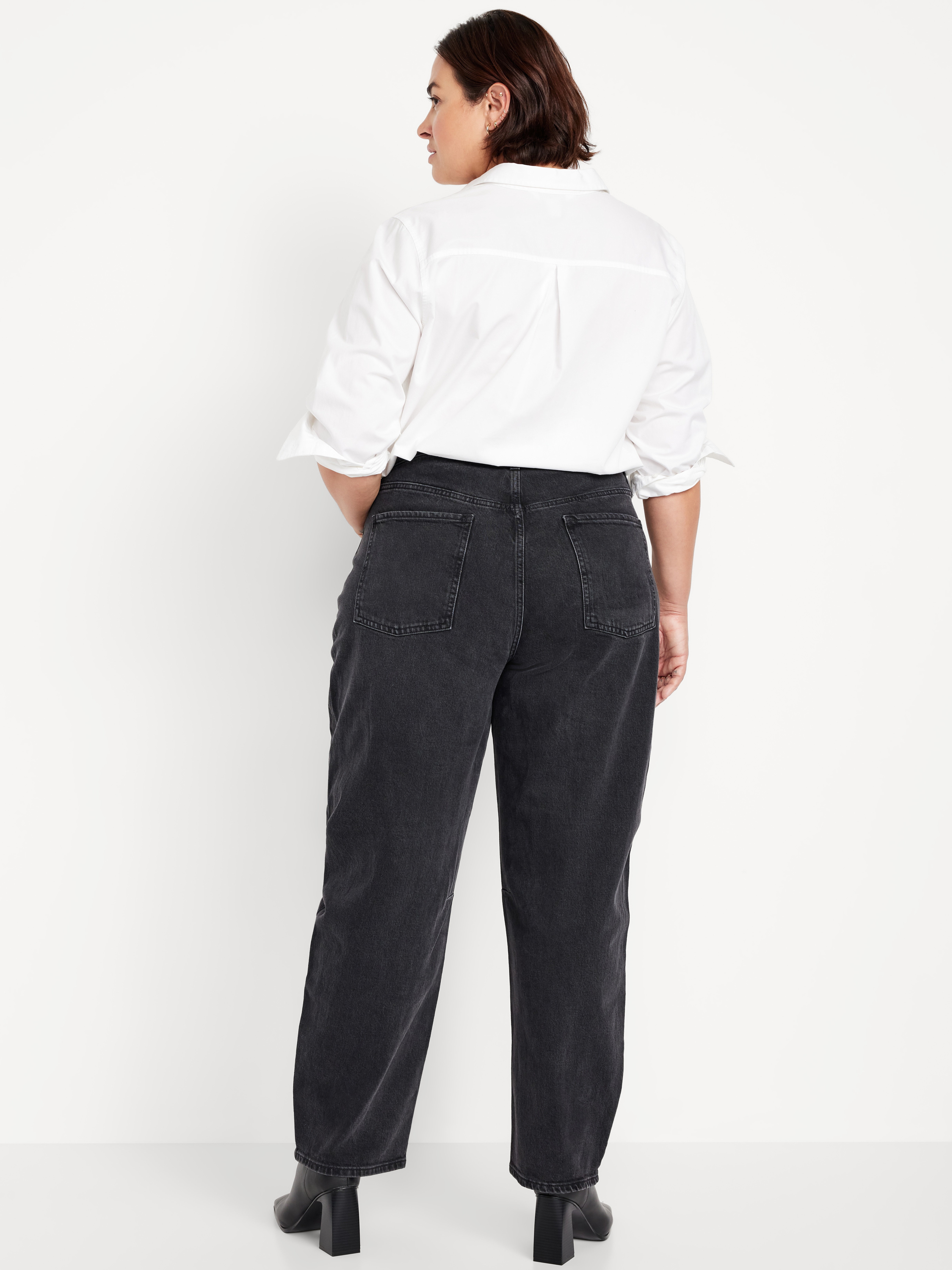 High-Waisted Baggy Barrel Jeans - Black Wash - 7