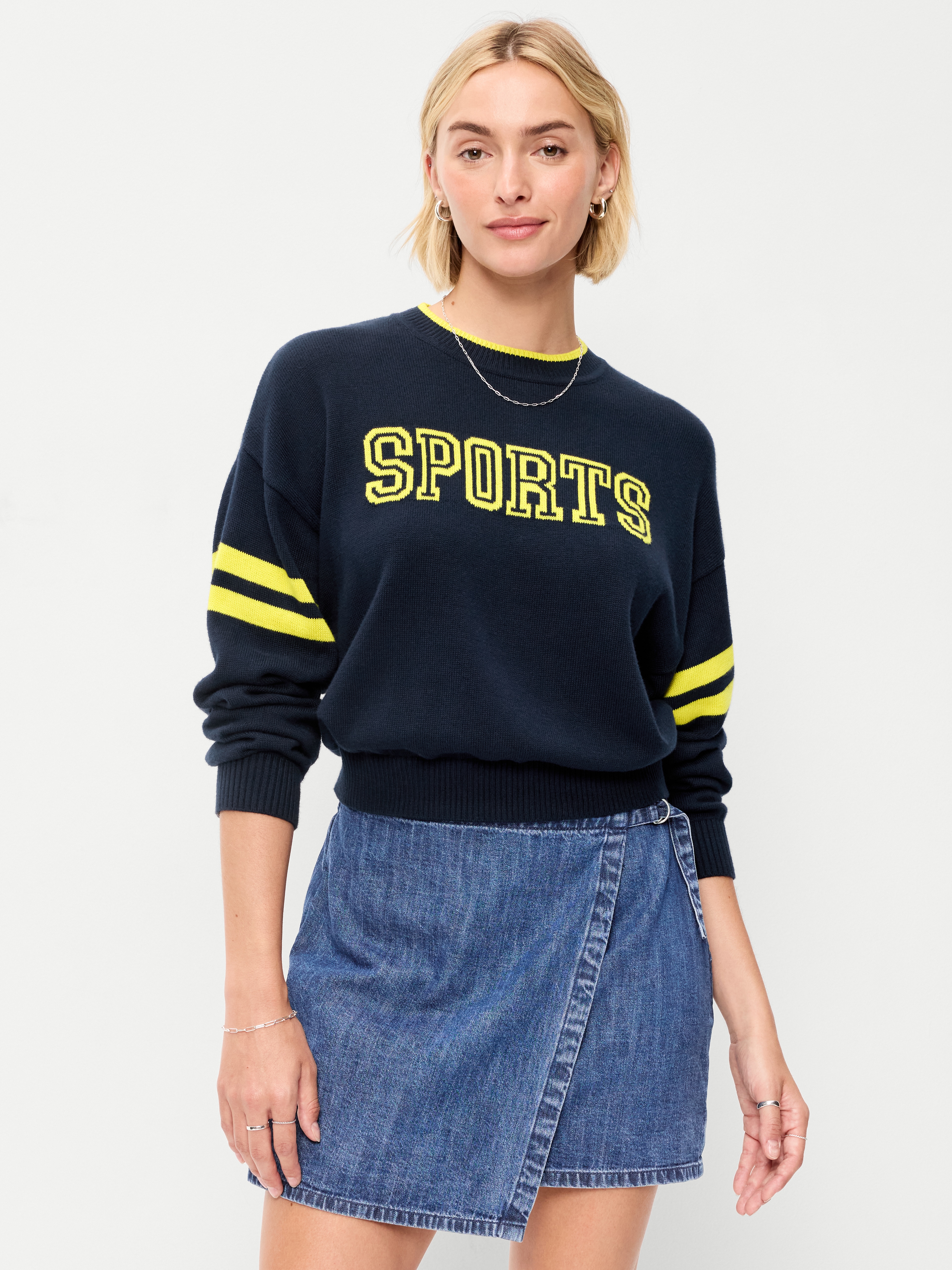 Cotton-Blend Crew-Neck Cropped Sweater - Sports - 1