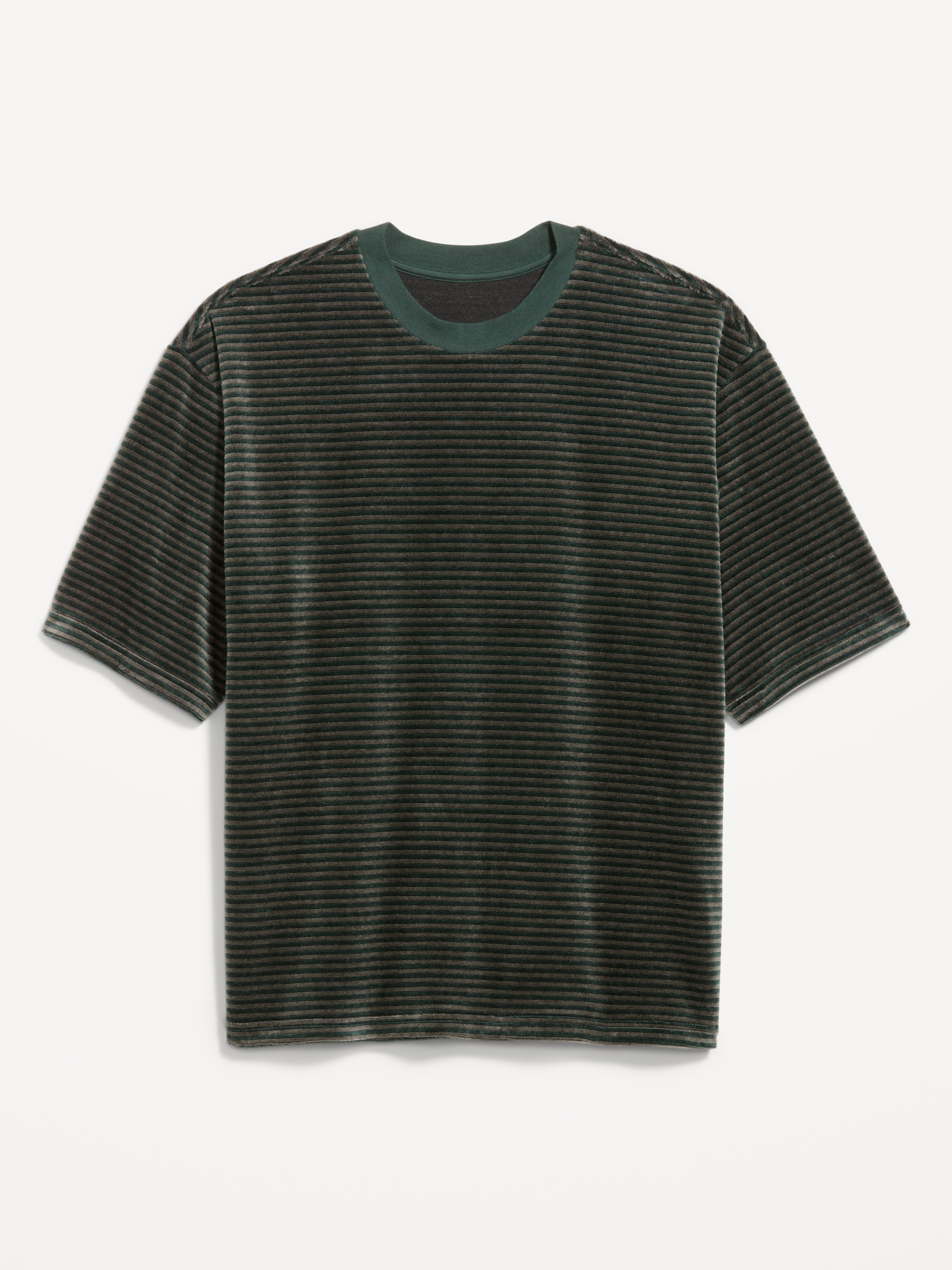 Loose Crew-Neck Velour T-Shirt - Forested Lane - 1