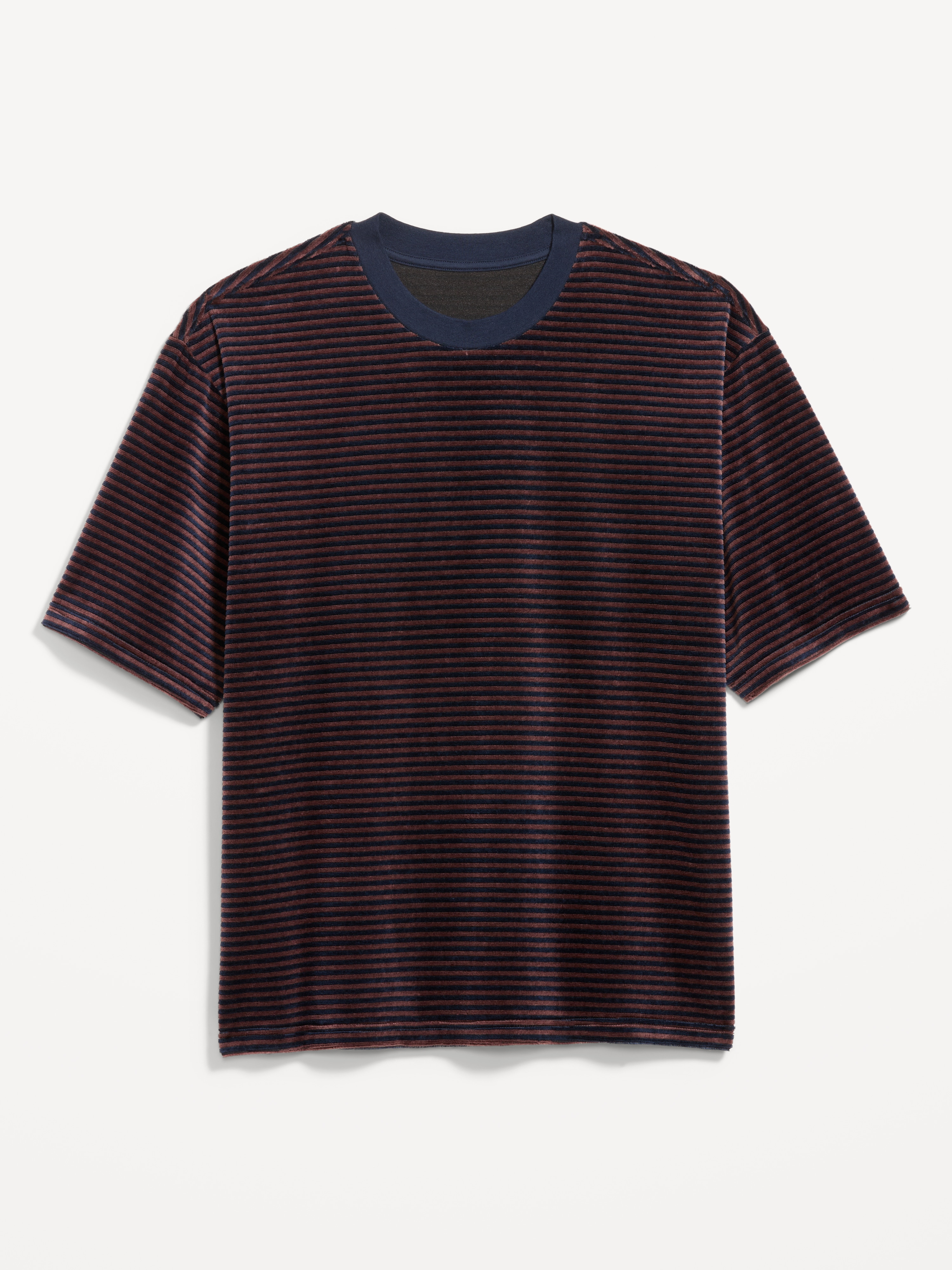 Loose Crew-Neck Velour T-Shirt - In the Navy - 1