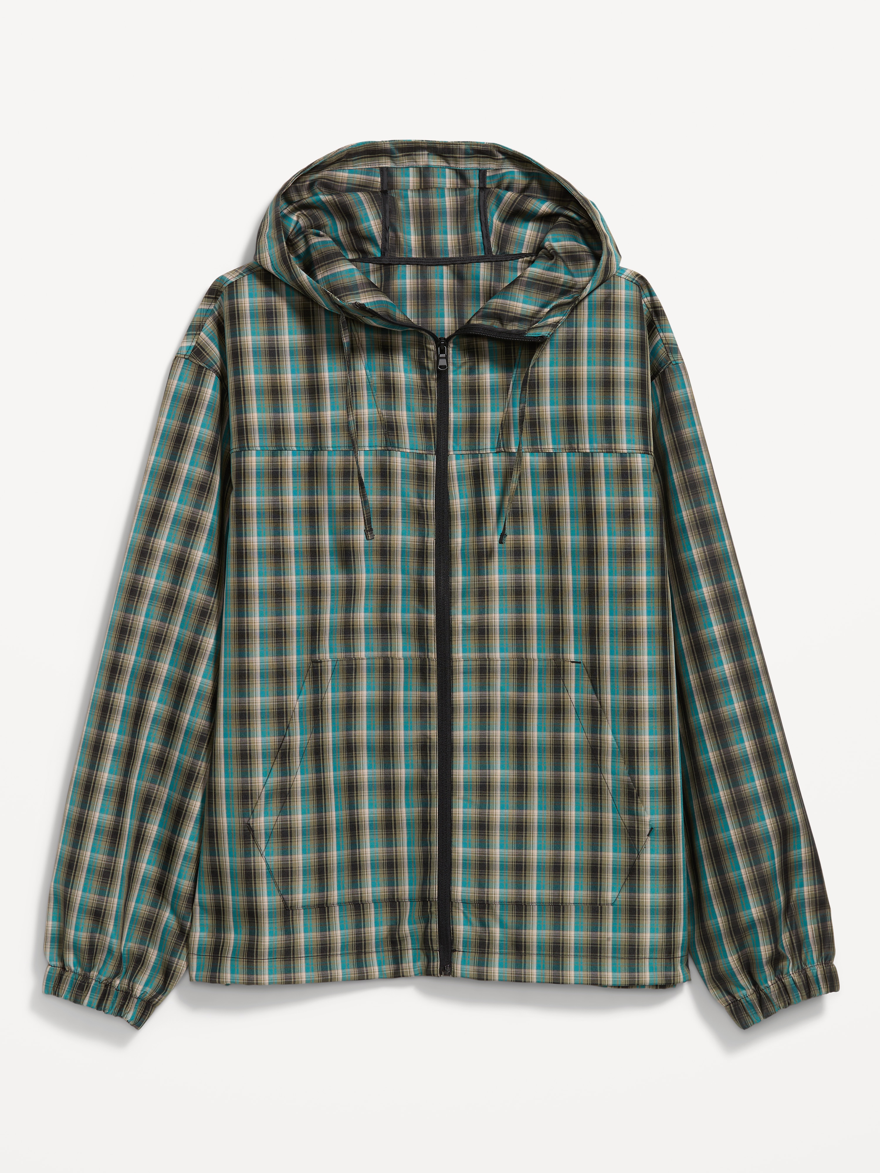 Oversized Full-Zip Anorak - Green Plaid - 1