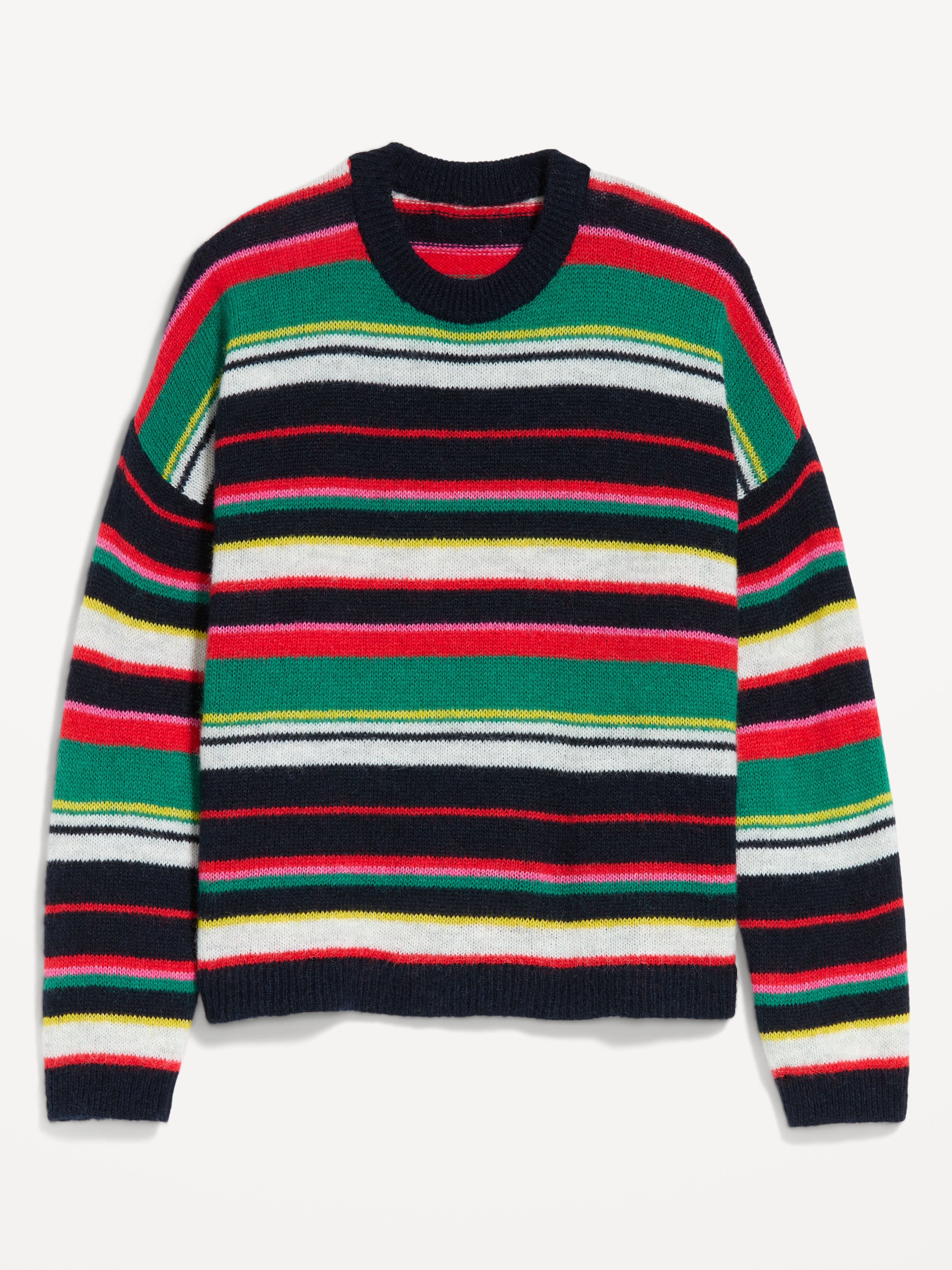 Loose Cozy Wool-Blend Crew-Neck Sweater - Multi Stripe - 4