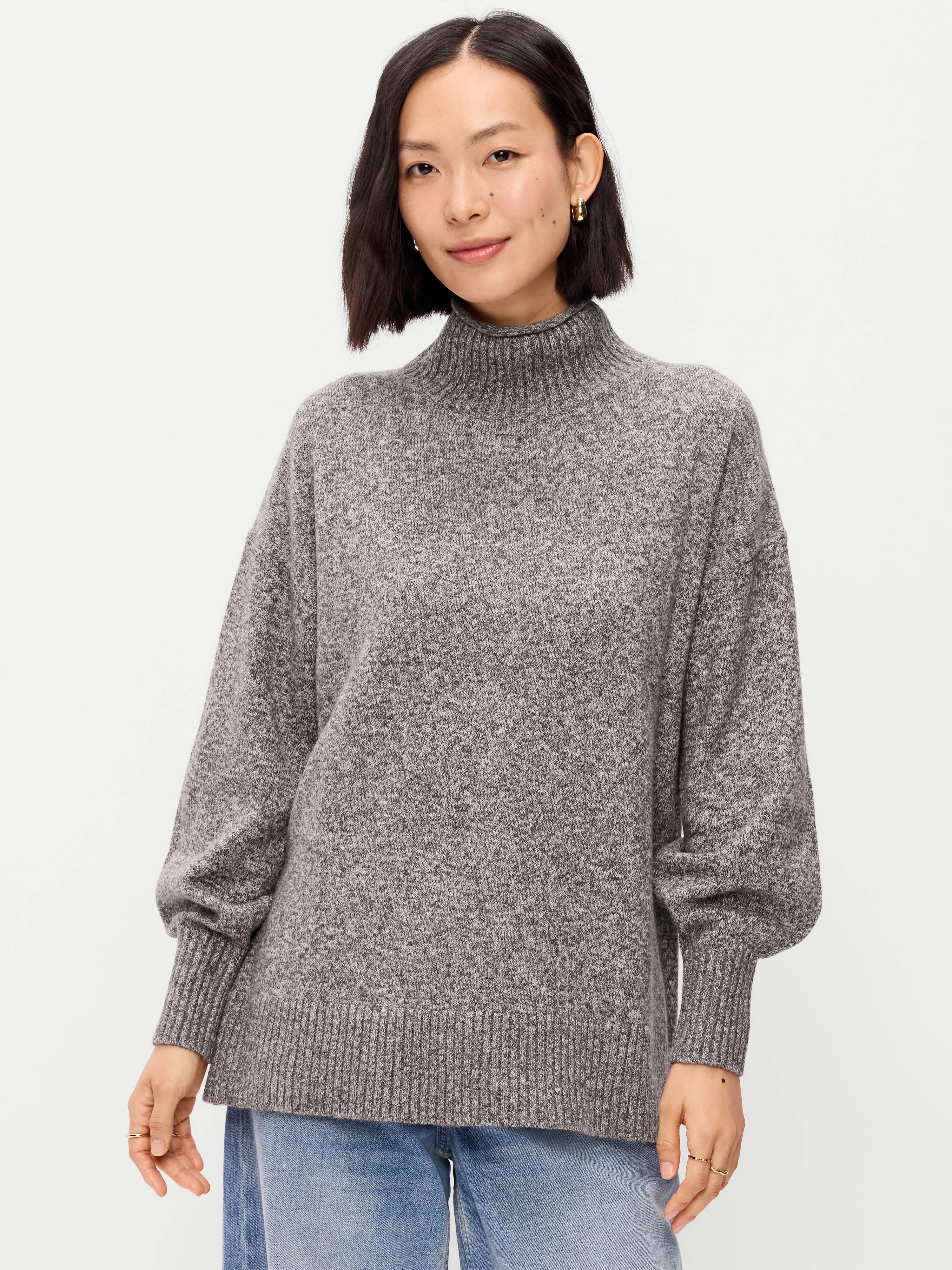 SoSoft Turtleneck Tunic Sweater - Black Coffee Marl - 1