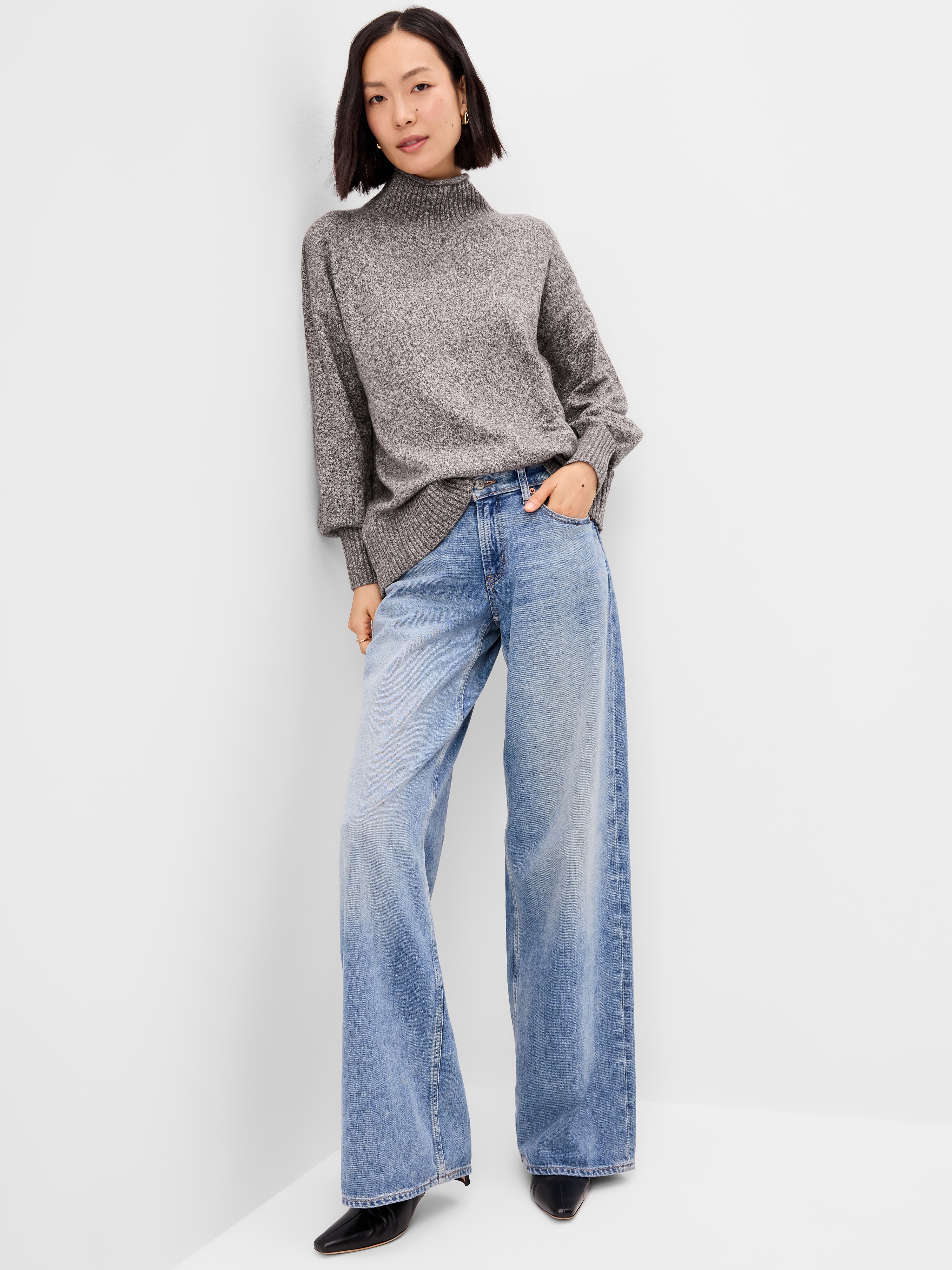 SoSoft Turtleneck Tunic Sweater - Black Coffee Marl - 3