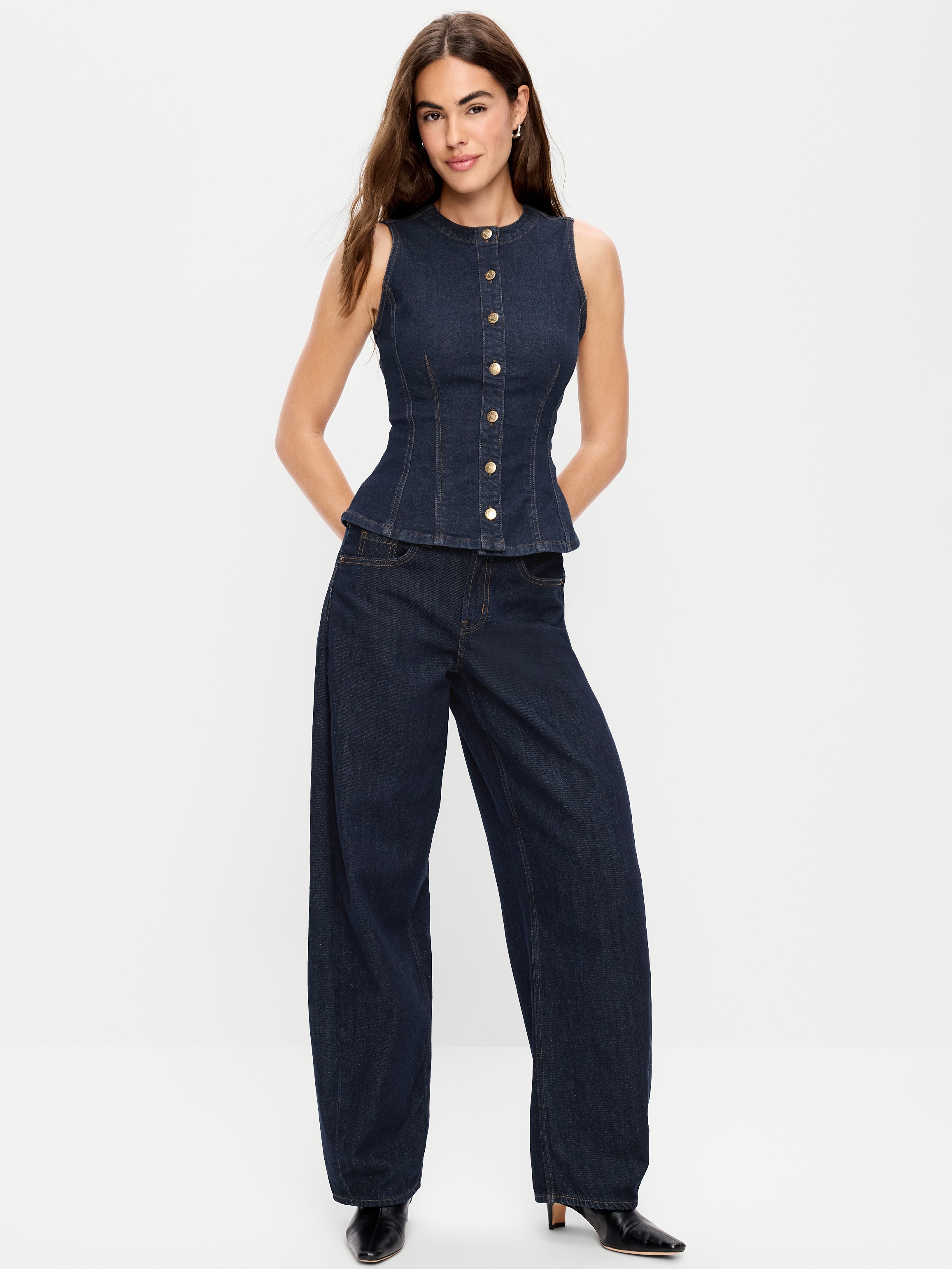 Mid-Rise Arc Barrel Jeans - Dark Wash - 1