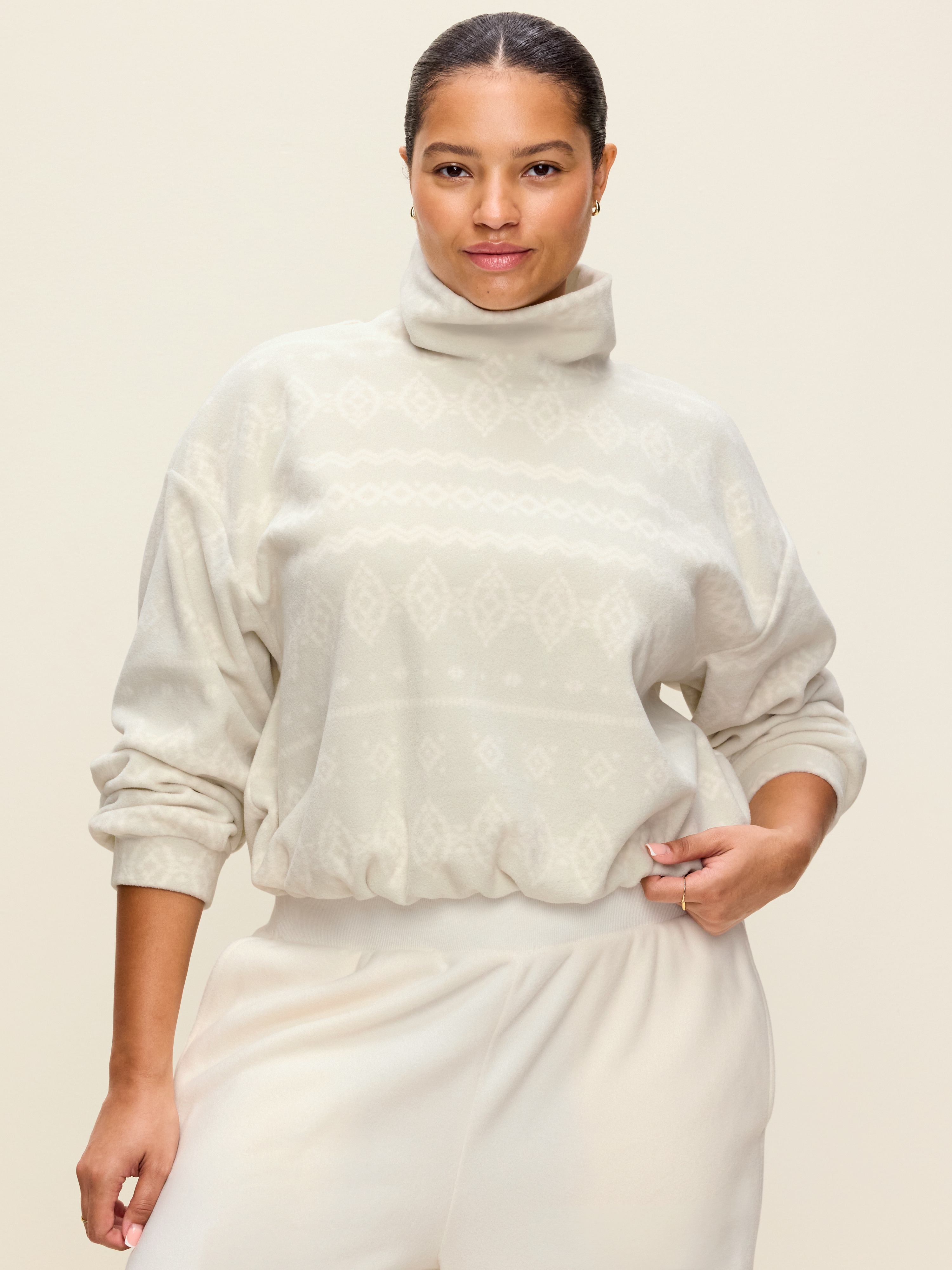 Performance Fleece Funnel Neck Pullover - Brown Fair Isle - 8